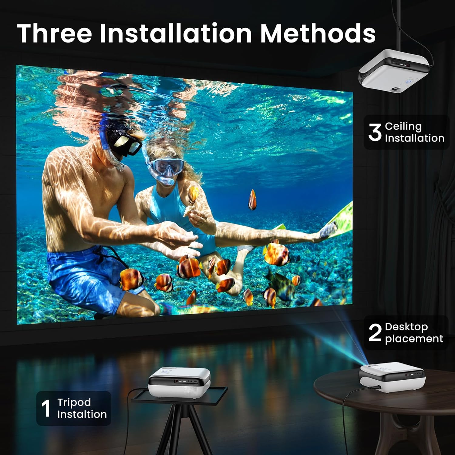HAPPRUN Native 1080P Bluetooth Mini Projector, Full HD Portable Outdoo