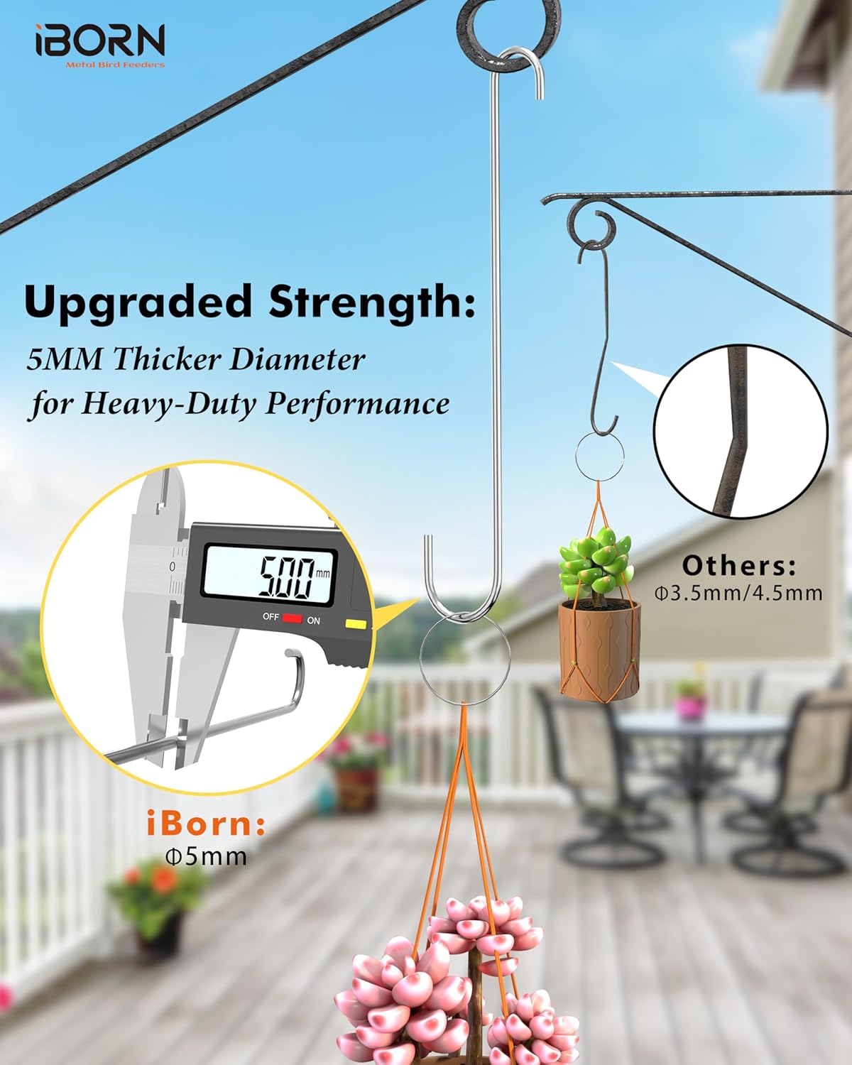 iBorn 12 Inch Extension S Hooks Stainless Steel S Hooks, Heavy Duty S Hook for Hanging Bird Feeders, Flower Basket, Plants, Lanterns, Windchimes, 1 Pack