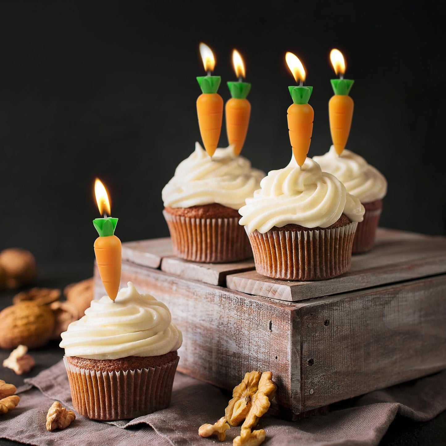 Genuine Fred Garden Party Carrot Candles, Set of 6 Carrot Party Candles, 2.4 Inch Tall, Spring Cake Toppers and Food-Themed Celebration Decor