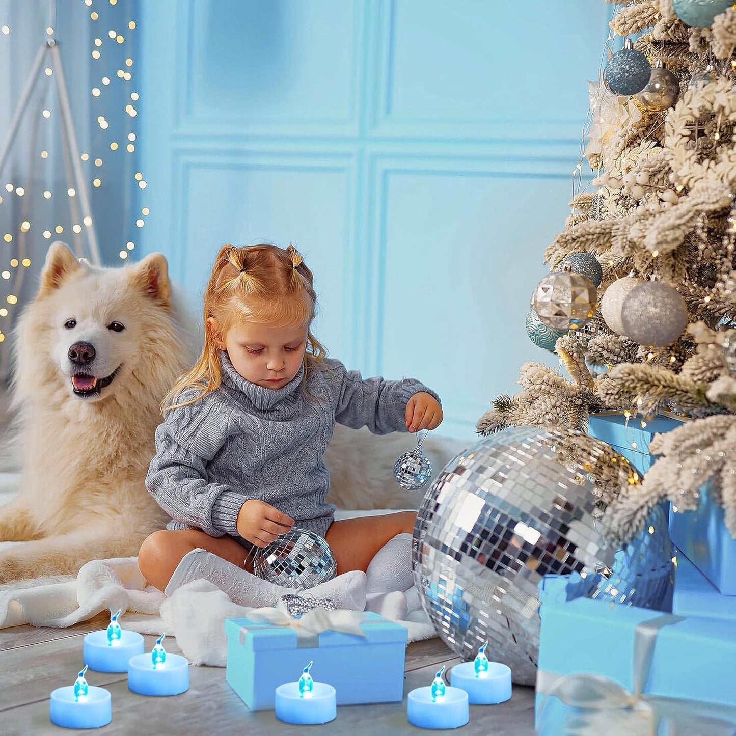 36 Pack Blue LED Tea Light Battery Operated, Flameless Blue Flickering Votive Tealight, Electric LED Fake Candle Bulk for Wedding, Party, Christmas, Halloween Pumpkin Lights Decorations