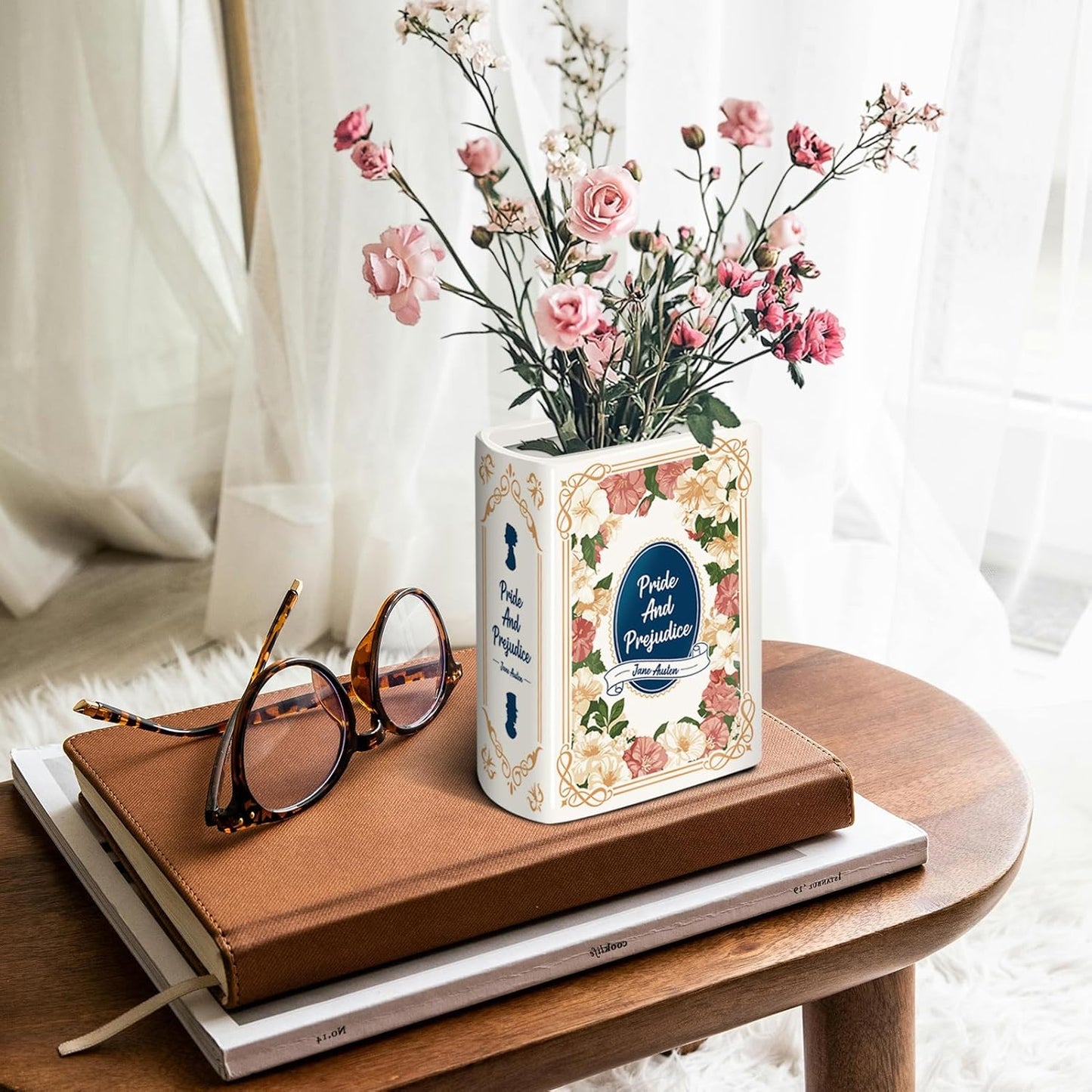 Book Vase for Flowers Ceramic Book Planter Pot Book-Shaped Decorative Vase Unique Vases Cute Bookshelf Decor Ceramic Vases for Home Decor Pride and Prejudice Gifts