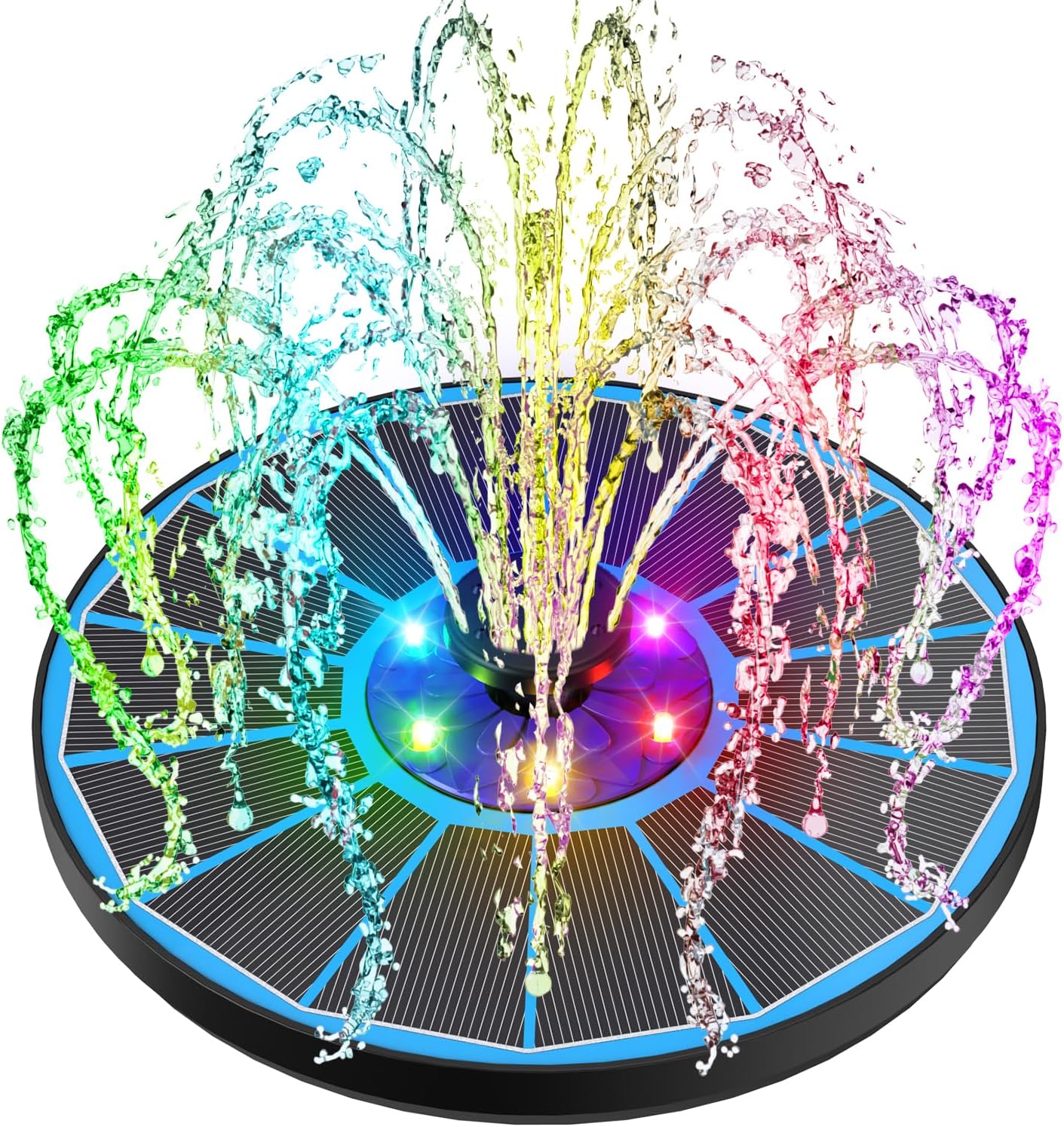 SZMP Solar Fountain Pump 3.5W Bird Bath Fountains with Blue Flower Upgraded Glass Panel, 7 Nozzle & 4 Fixer, Solar Powered Water Fountain for Garden, Pond, Outdoor (Colorful)