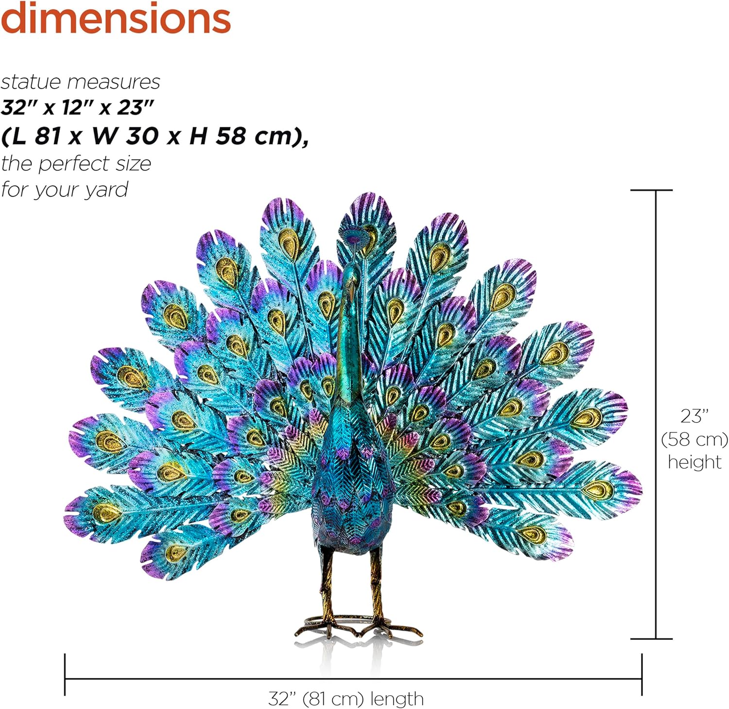 Alpine Corporation 23" Tall Outdoor Metallic Peacock Tail Spread Yard 