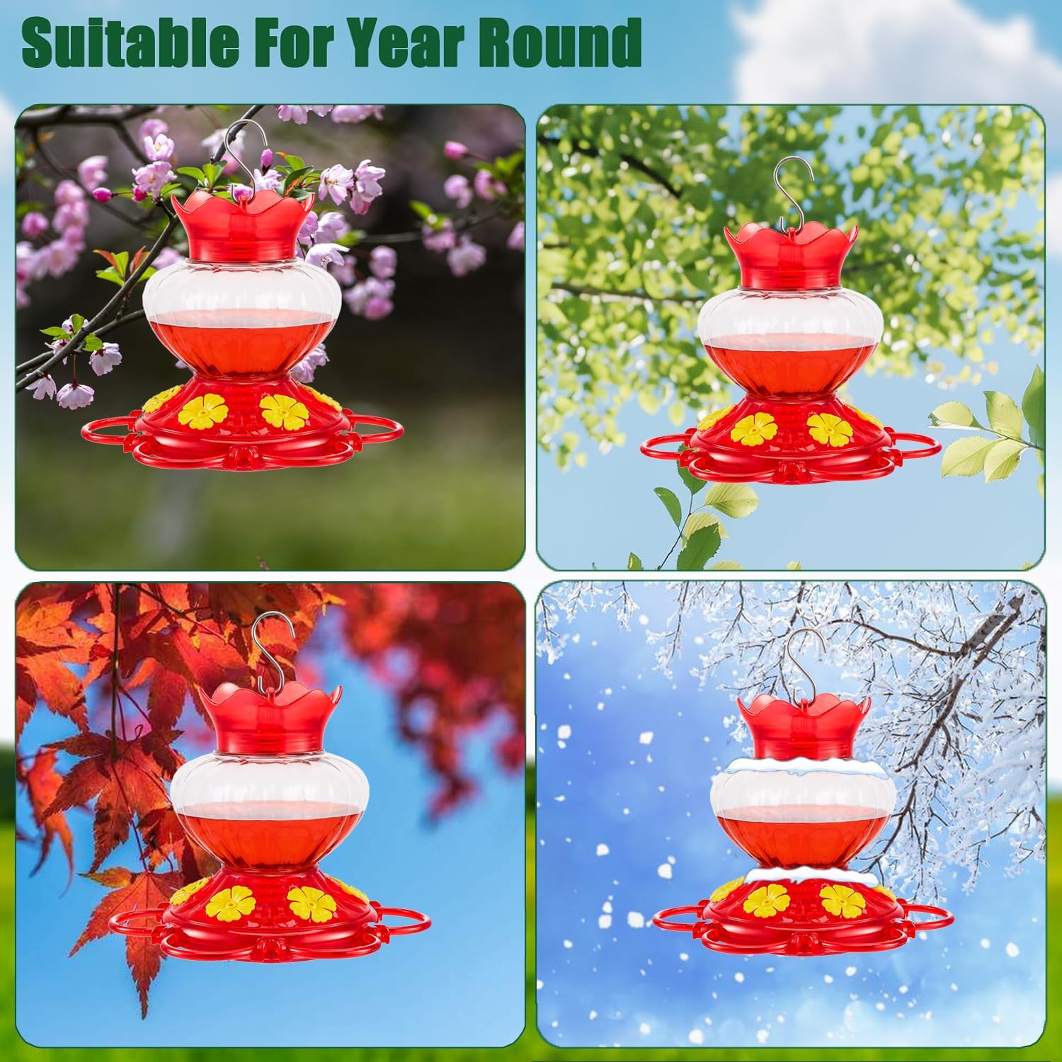 Plastic Hummingbird Feeders for Outdoors Hanging, 2 Pack 13 Ounces Ant