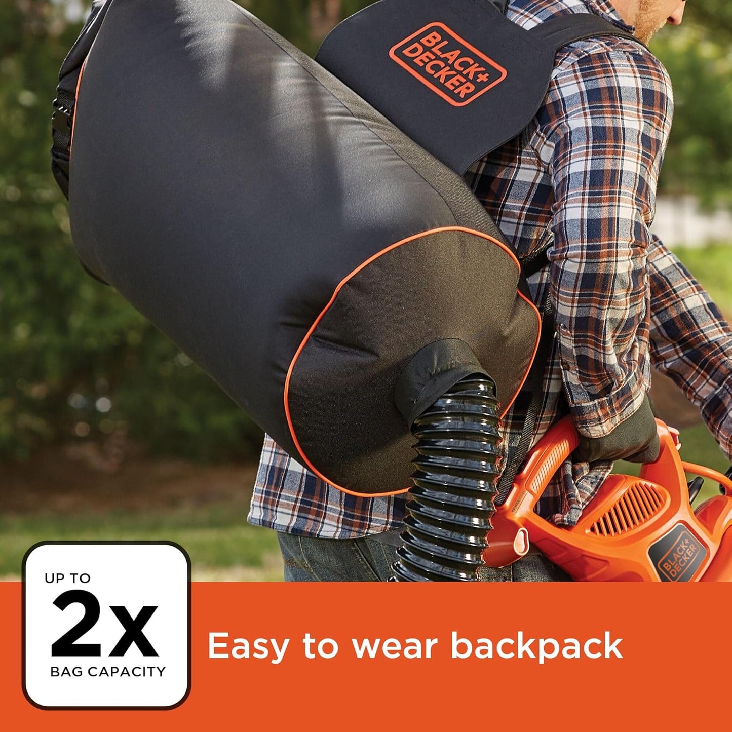 BLACK+DECKER Leaf Blower, Leaf Vacuum and Mulcher 3 in 1, Backpack Blowers for Lawn Care,250 mph Airflow, 400 cfm Delivery Power, Reusable Bag Included, Corded (BEBL7000)