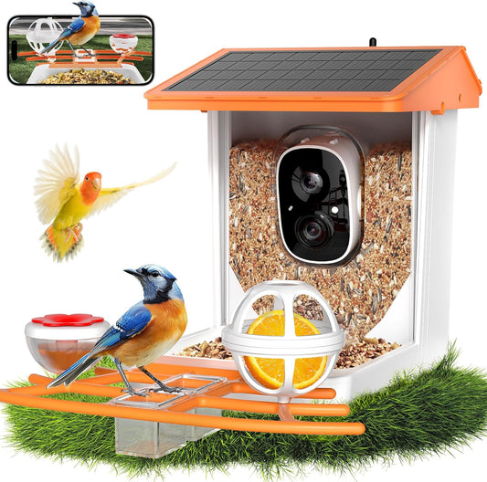 Smart Solar Bird Feeder with Camera,2K HD AI Identifies 11,000+ Birds,Solar Powered Wireless Outdoor Camera with Instant Alerts & Auto Capture - Perfect Backyard Bird Watching Gift
