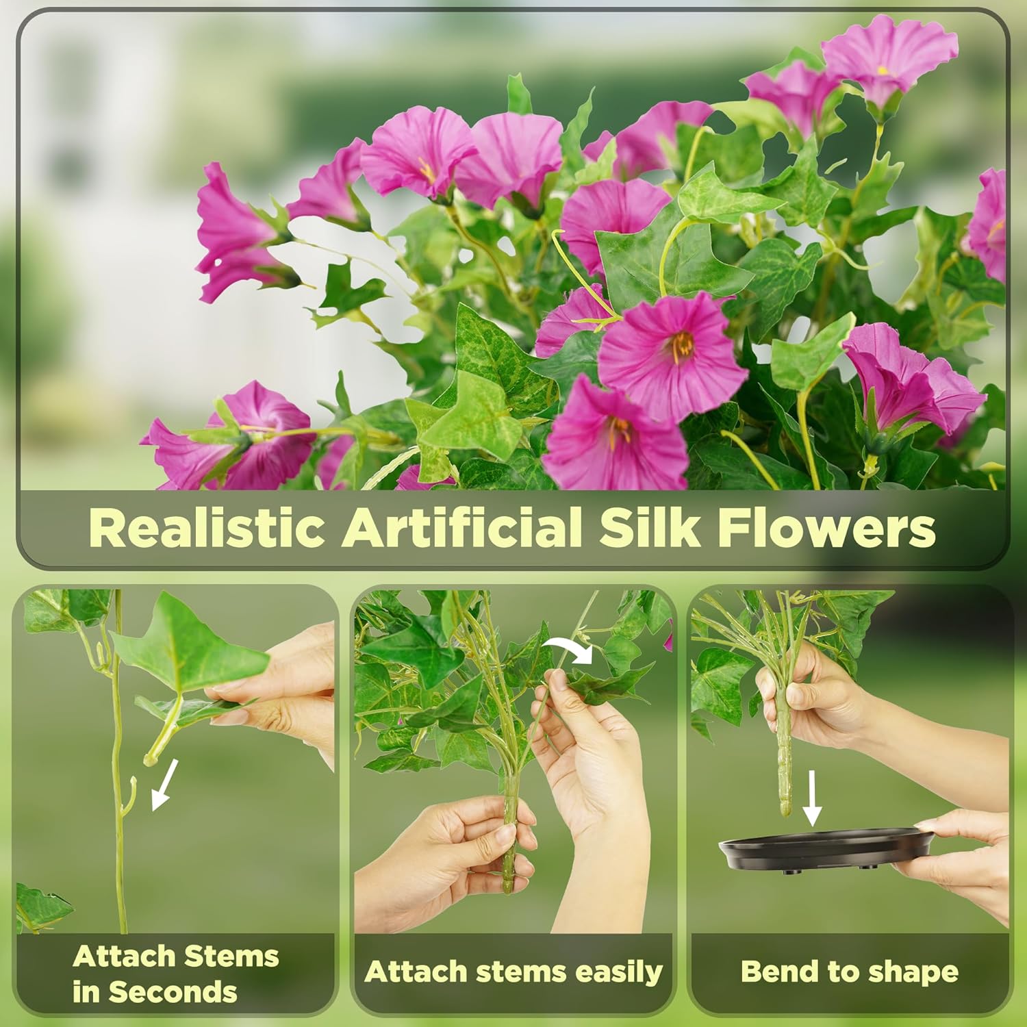 Artificial Petunias with Pot & Hole Board, 2 Pack UV Resistant Silk Fl