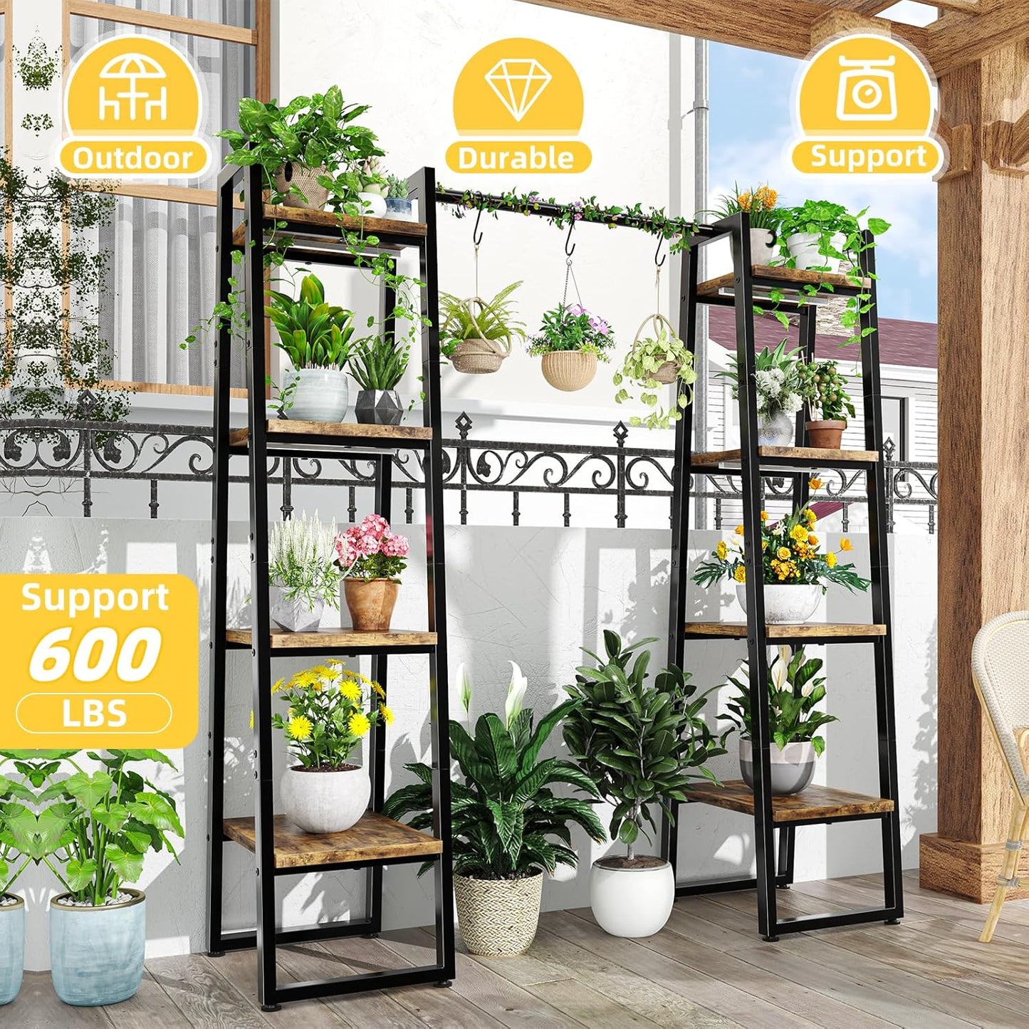 Simple Trending Plant Stand Indoor with Grow Lights, 4 Tier Large Hanging Plant Shelf for Plants Multiple, Metal Ladder Display Holder for Home Patio, Black