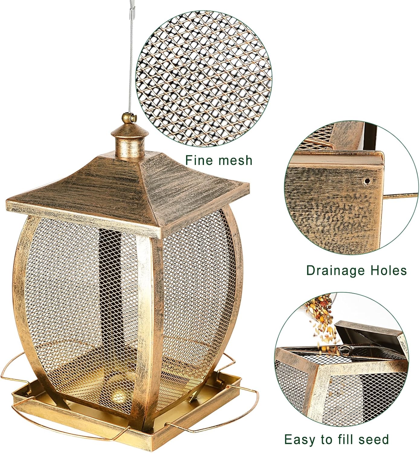 Bird feeders for Outdoors, Heavy Duty Metal Wild Bird Feeders for Outside Hanging, 9 Lbs Extra Large Capacity Retro Lamp Shape Birdfeeder for Garden Yard Outside Backyard, Easy Fill