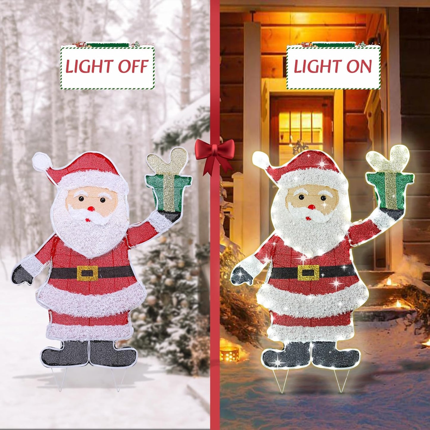 Lighted Santa Claus Christmas Decorations, Pre Lit White Neon Light Sa