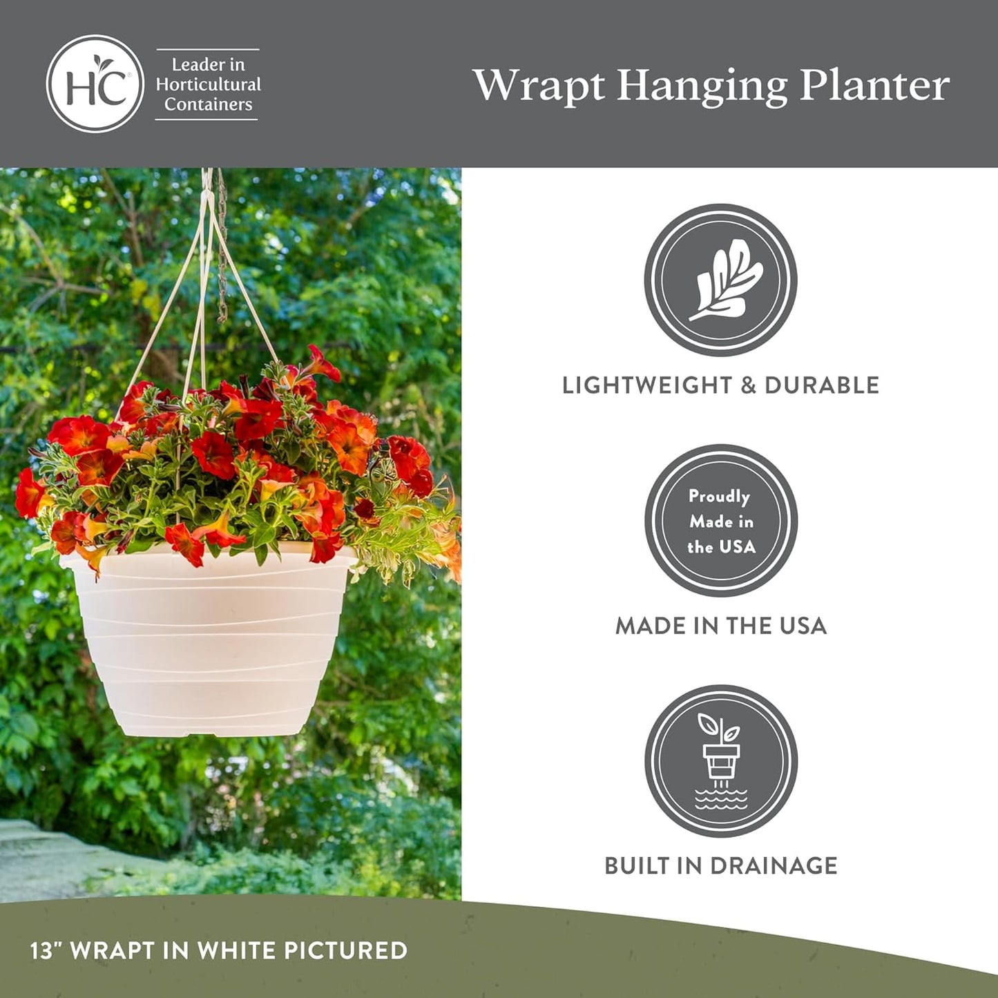 The HC Companies 11 Inch Wrapt Hanging Planters, Lightweight UV-Resist
