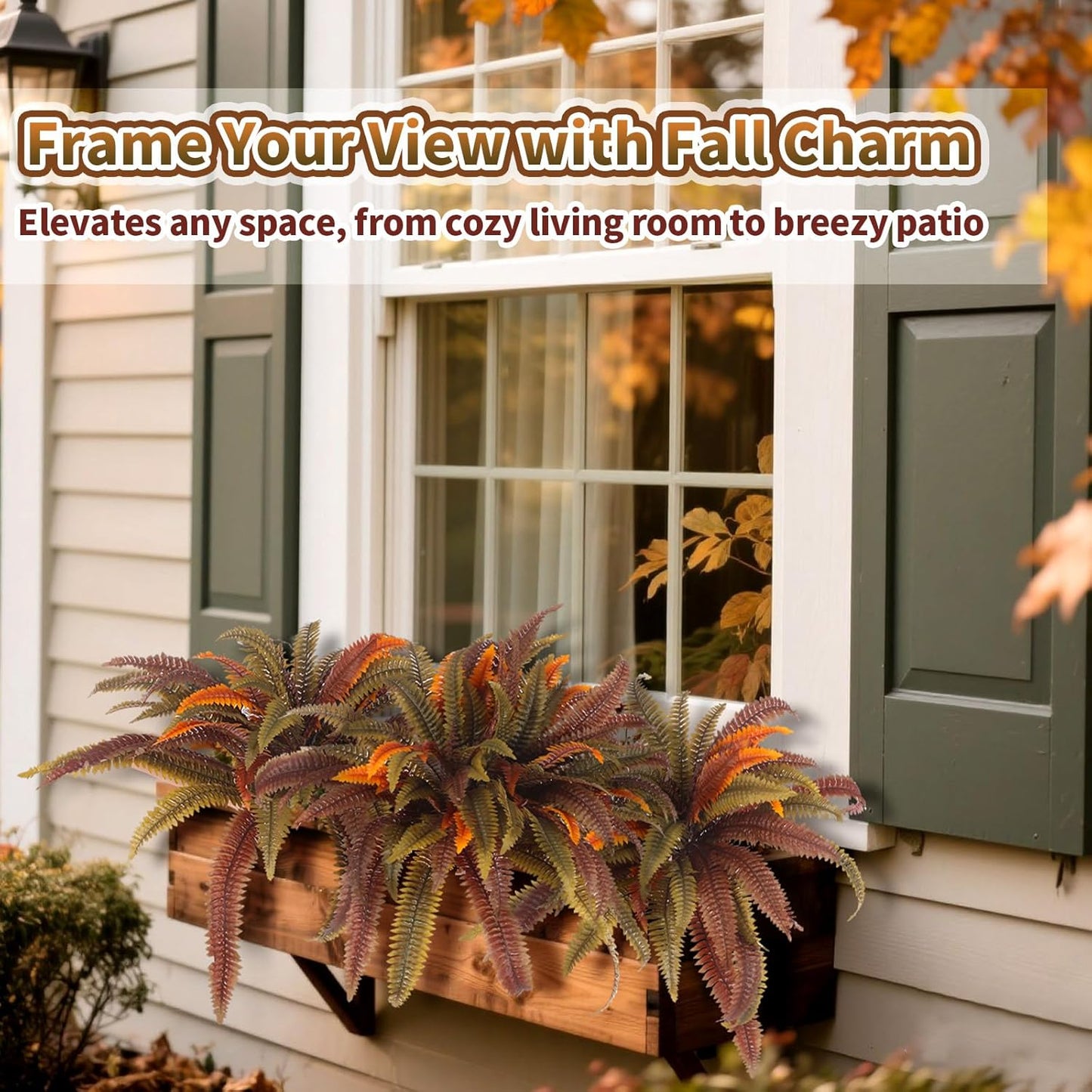 2 Pack 44'' Artificial Boston Fern Fall Porch Decor Hanging Plants Natural Indoor Outdoor Large Fake Ferns for Home, Garden, Thanksgiving, Autumn Decor