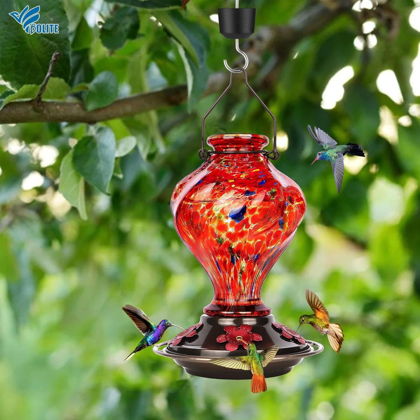Hummingbird Feeder, BOLITE Glass Hummingbird Feeders for Outdoors Hang