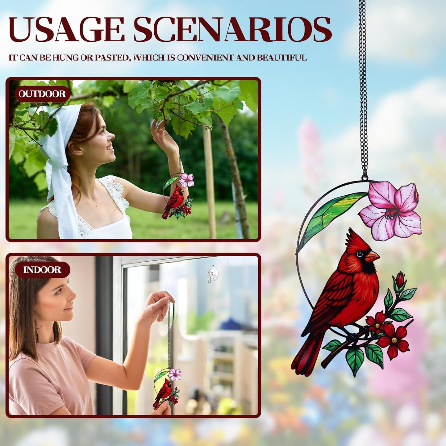 Cardinal Gifts for Women, Cardinal Sun Catcher for Window Hanging, for Mom Grandma Bird Lovers, Spring Suncatcher Garden Decor for Indoor Outdoor Windows