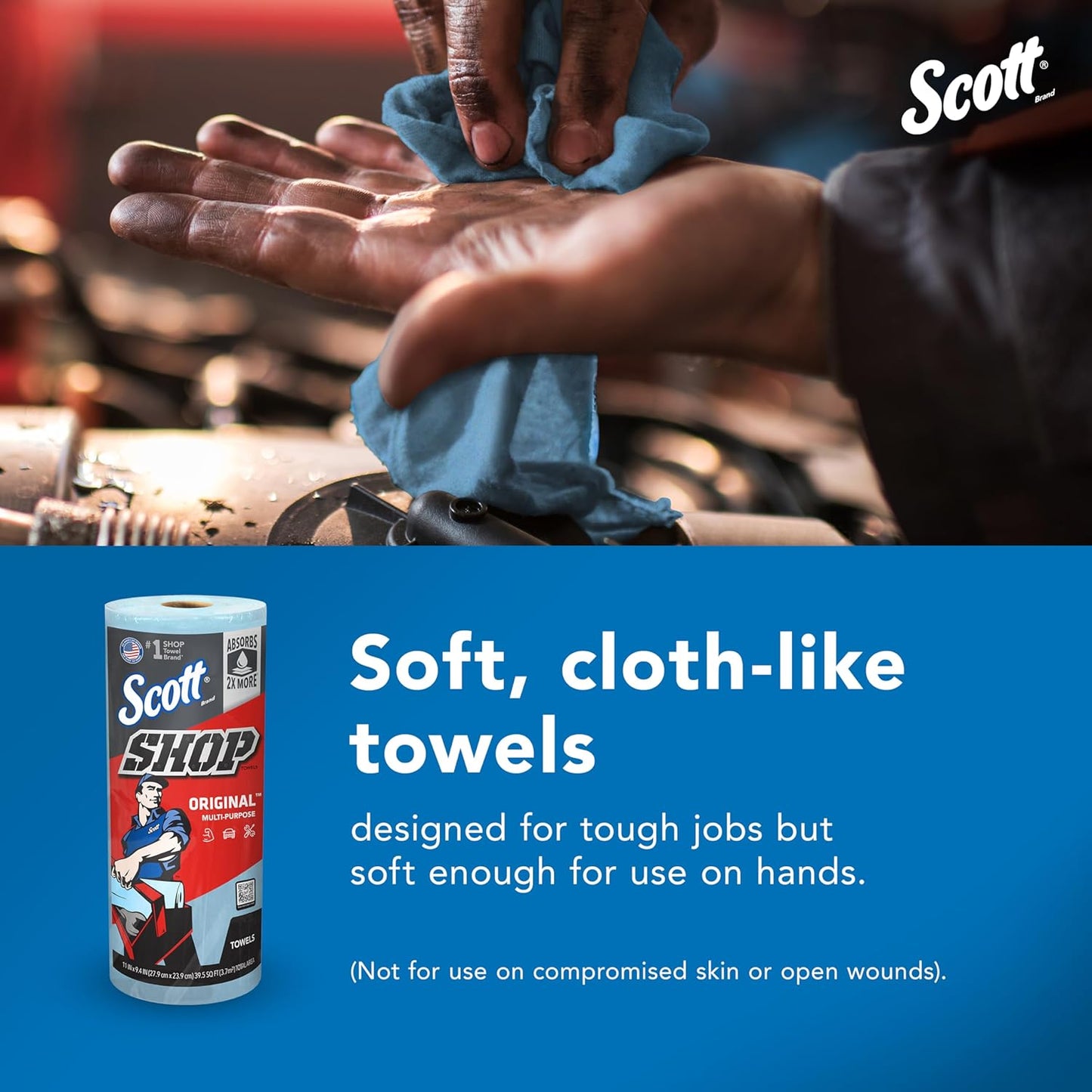 Scott Shop Original Blue Towels (55990), Large 9.4”x11 Cloth-like Pape