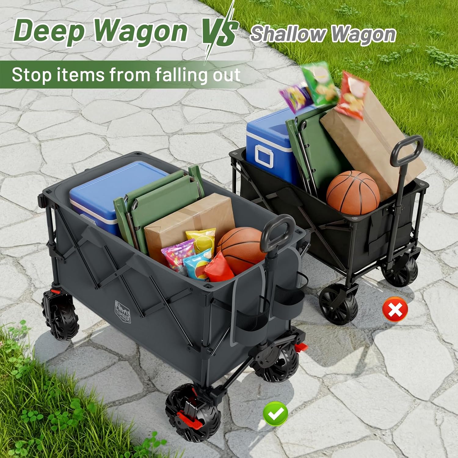 Timber Ridge Outdoor Collapsible Folding Wagon with Brakes and Cup Hol