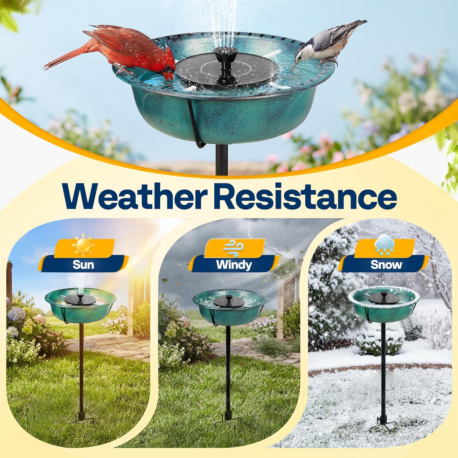 VIVOHOME Bird Bath with Solar Fountain for Outside, Weather-Resistant 