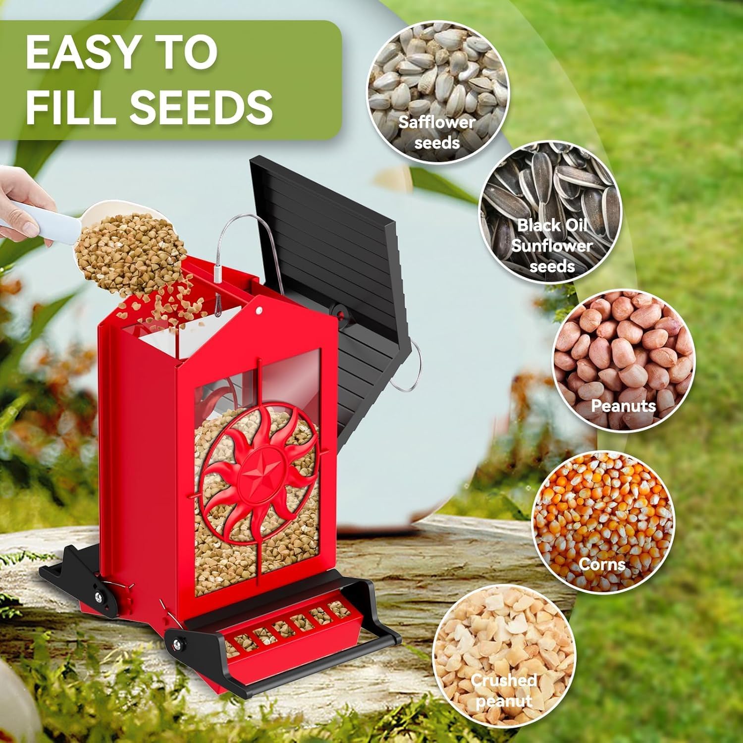 Metal Squirrel Proof Bird Feeders for Outdoors Hanging with Weight Act
