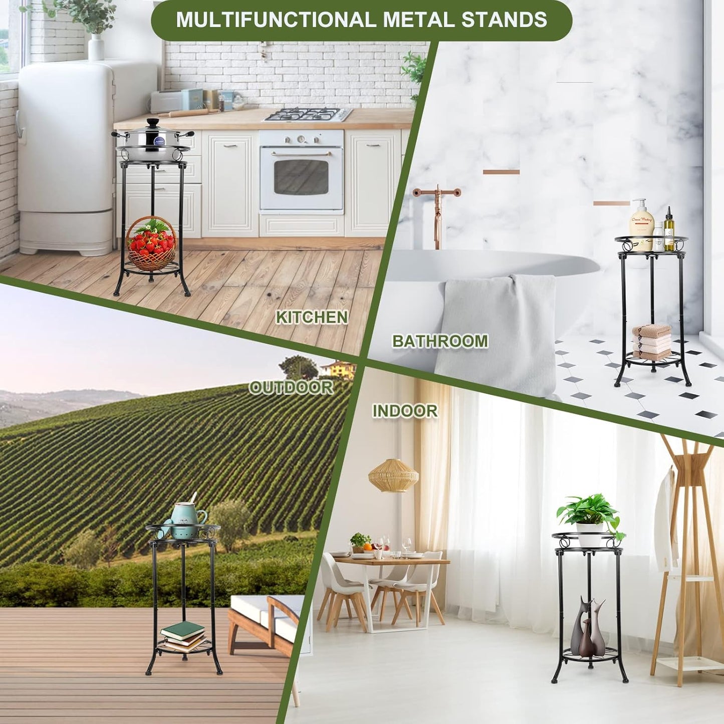 Plant Stand Indoor 2-Tier,20.3 Outdoor Tall Metal Plant Stands Black,S