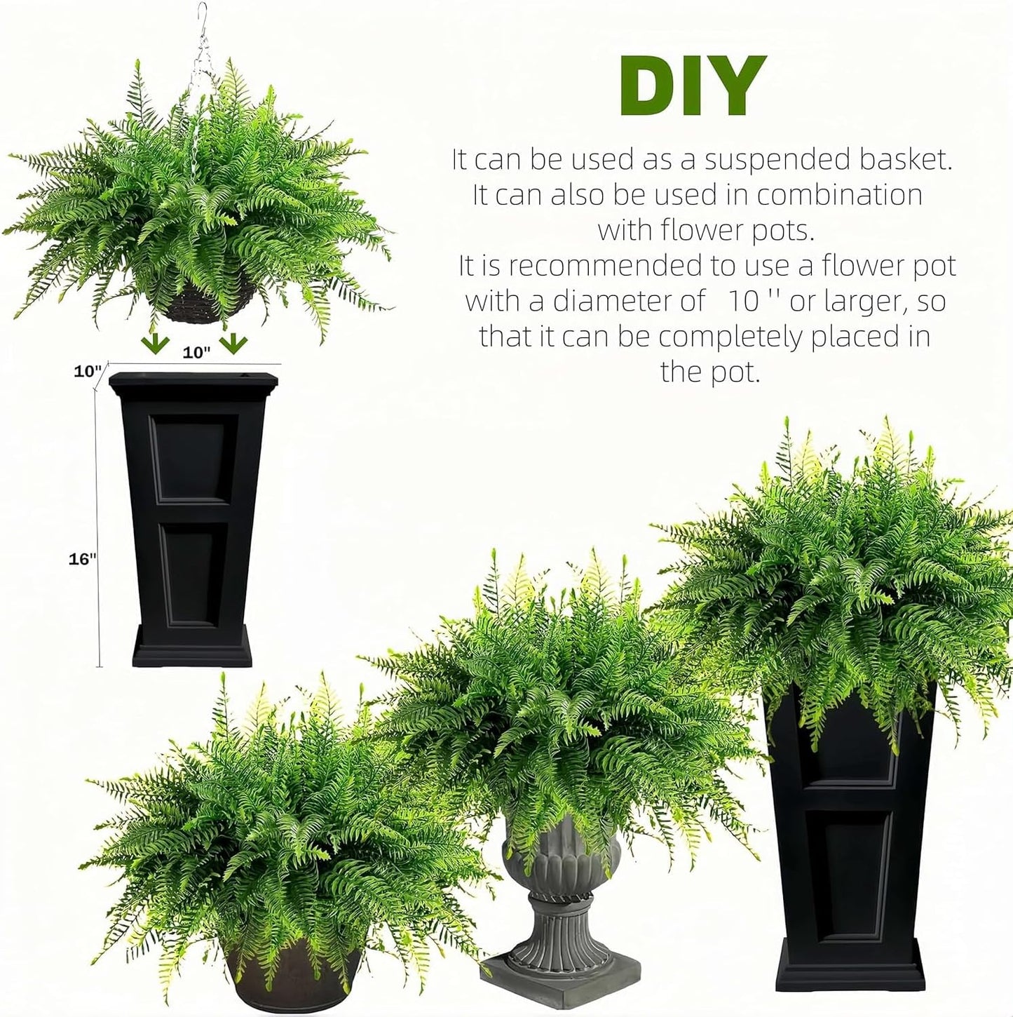 2PCS Fake Hanging Plant- Boston Ferns UV Resistant Plastic Plants - Perfect for Outdoor Décor with Lifelike Beauty (Persian-Green)