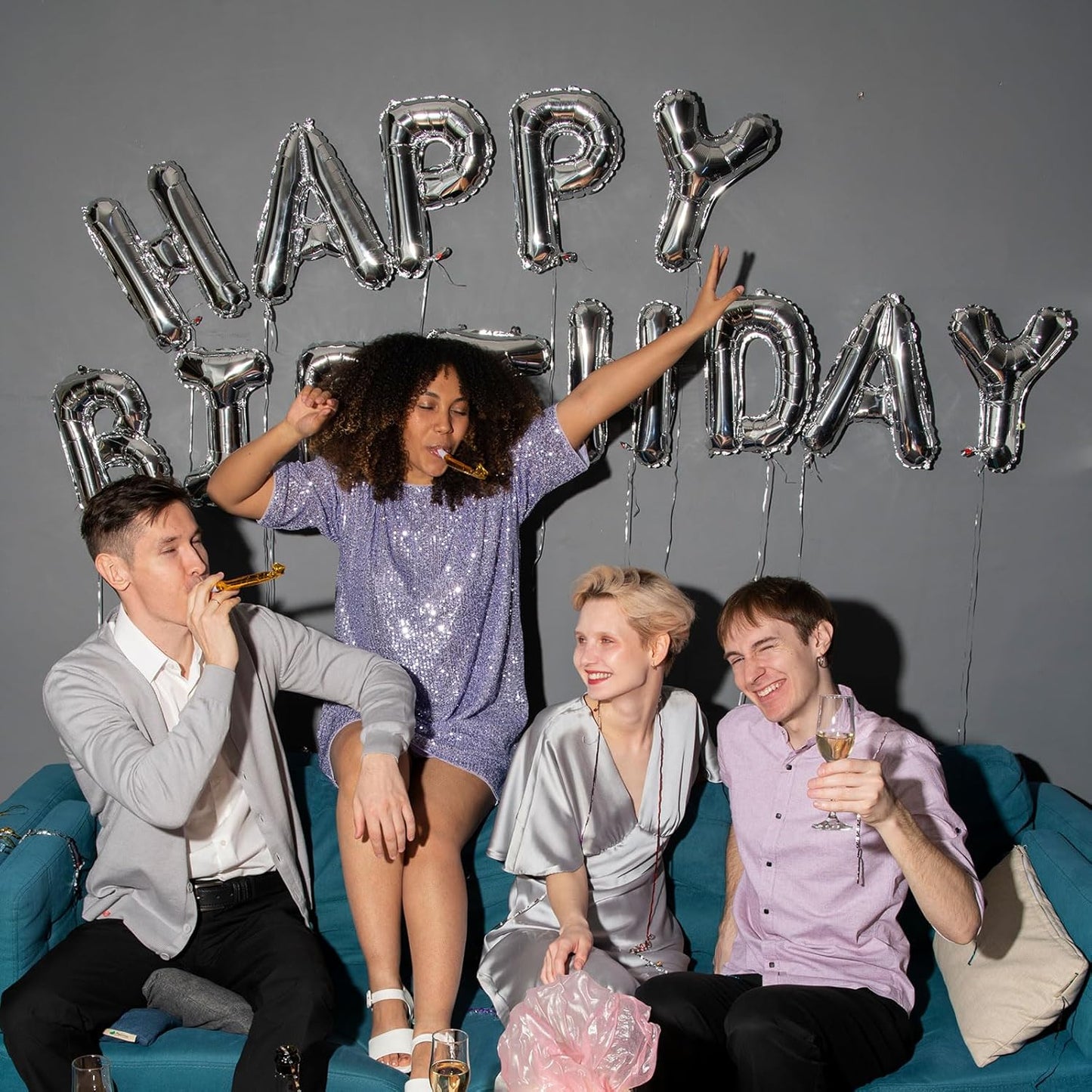 Silver Happy Birthday Balloon Banner Set -16 Inch Foil Letters Balloons, Reusable Birthday Decorations and Party Supplies, Suitable for Men and Women's Birthday Decorations，Party Backdrop