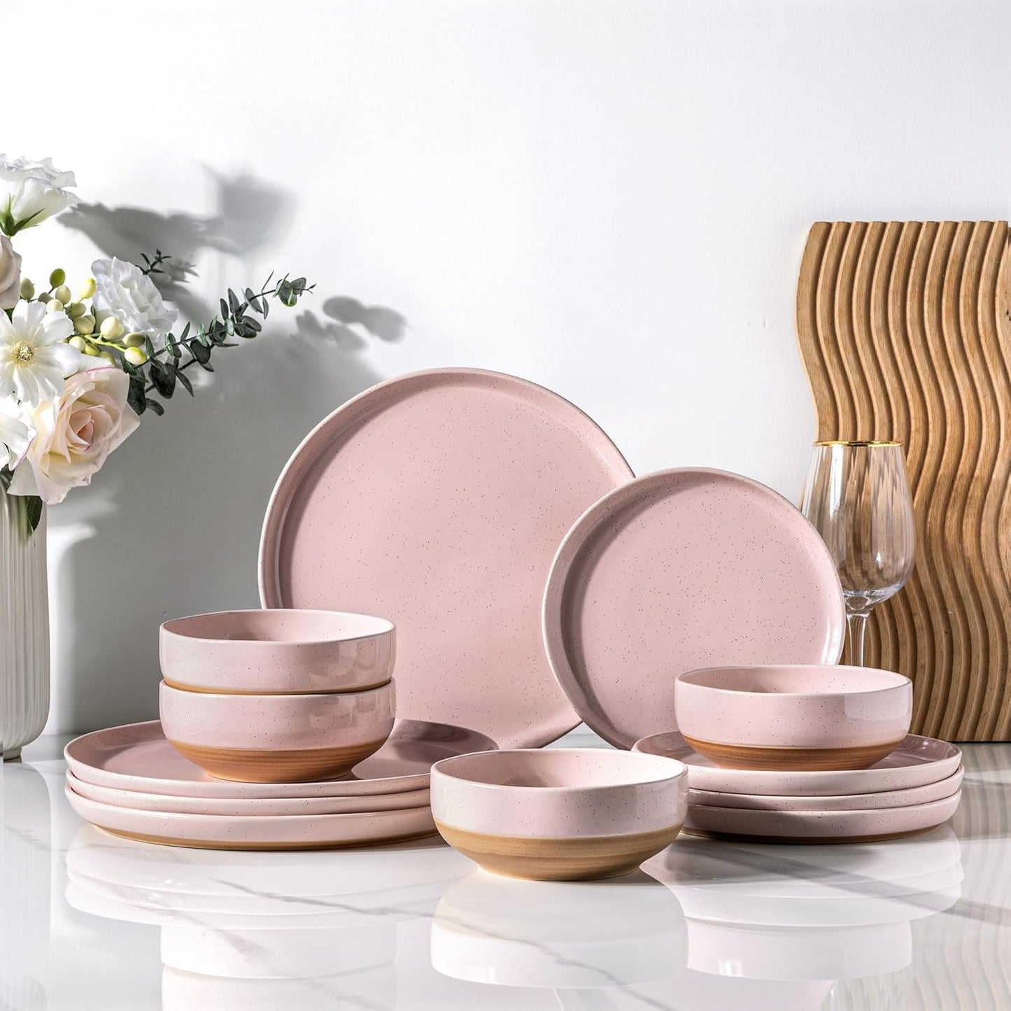 AmorArc Ceramic Dinnerware Sets for 4, 12 Pieces Handpainted Plates an