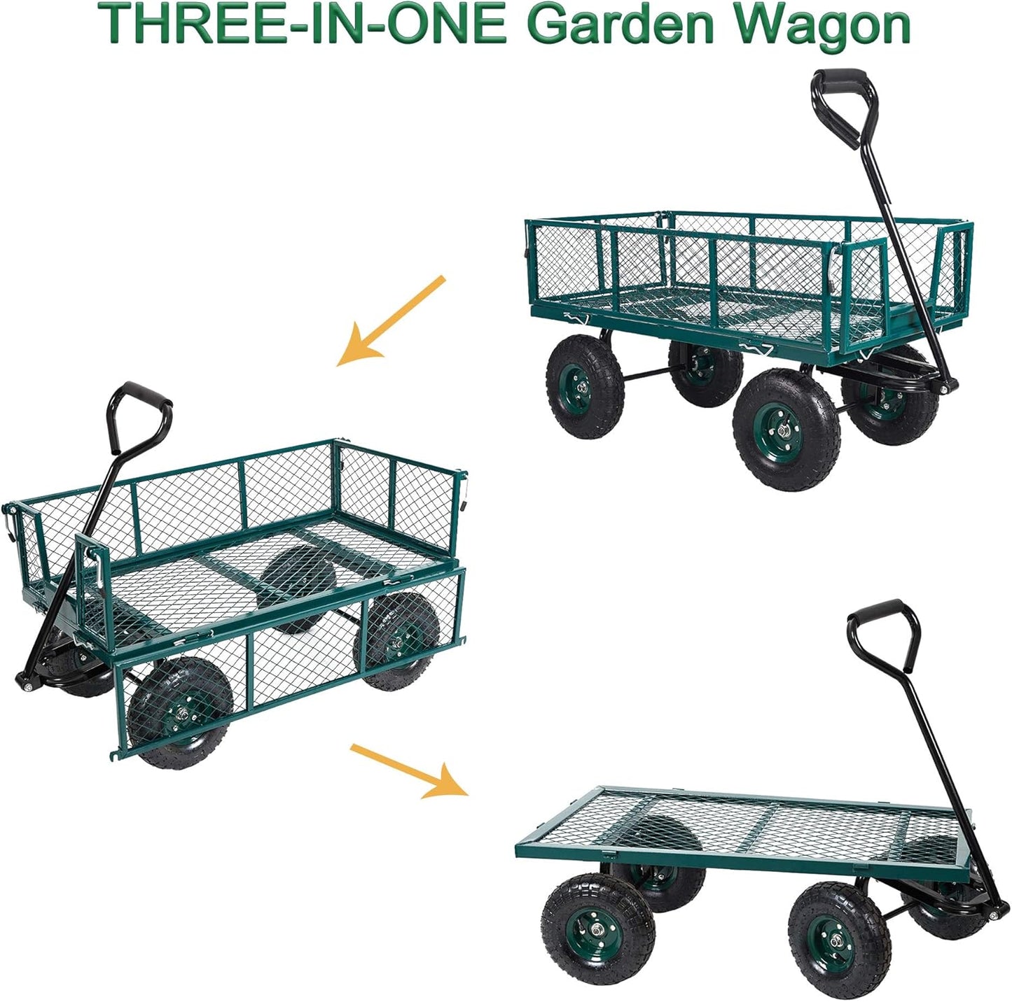 Heavy Duty Steel Garden Cart with Removable Sides, 550 lbs Capacity Ut