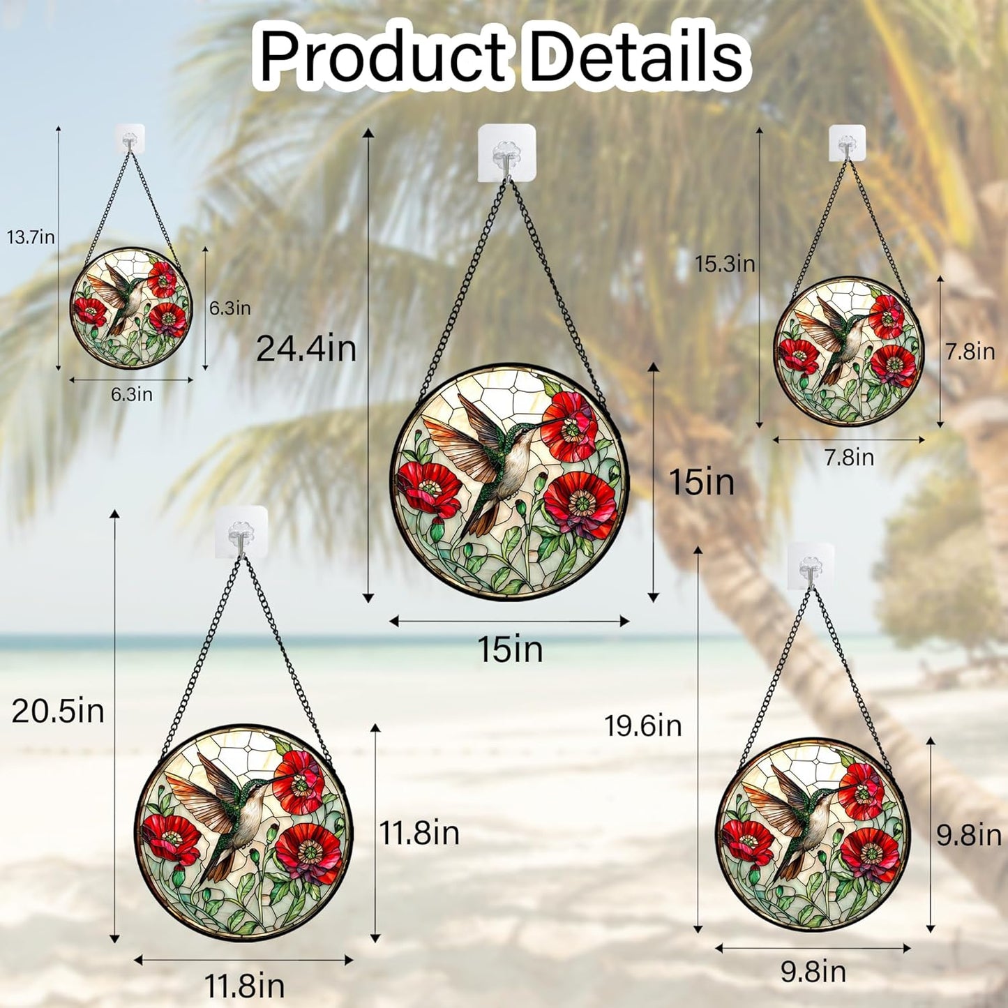 Stained Glass Window Hanging - Green Hummingbird Red Flower Suncatcher