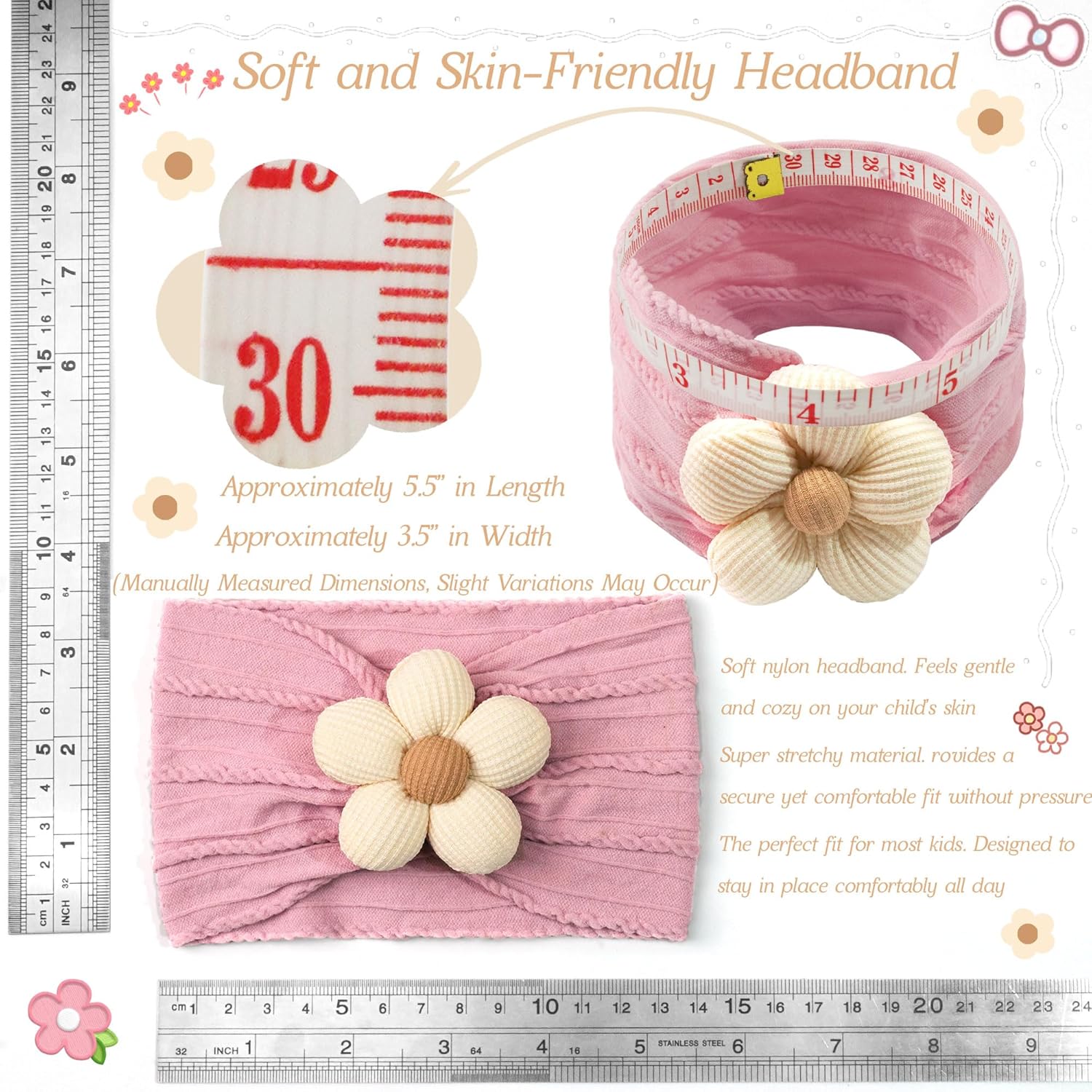 CÉLLOT 5 Pcs Baby Flower Headbands Baby Girls Nylon Headbands Soft Hai