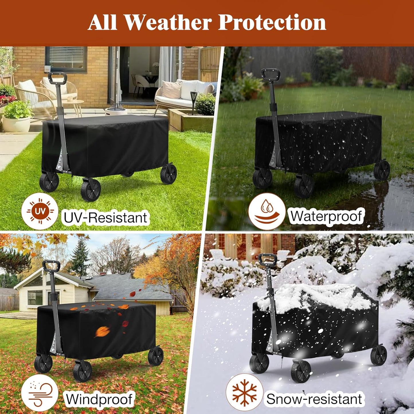 TheElves Collapsible Wagon Cover, Outdoor Folding Garden Cart Covers Heavy Duty, Waterproof Windproof Dustproof UV-Resistant Cover for Beach Sport and Camping Wagons - 48 x 24 x 20 inch