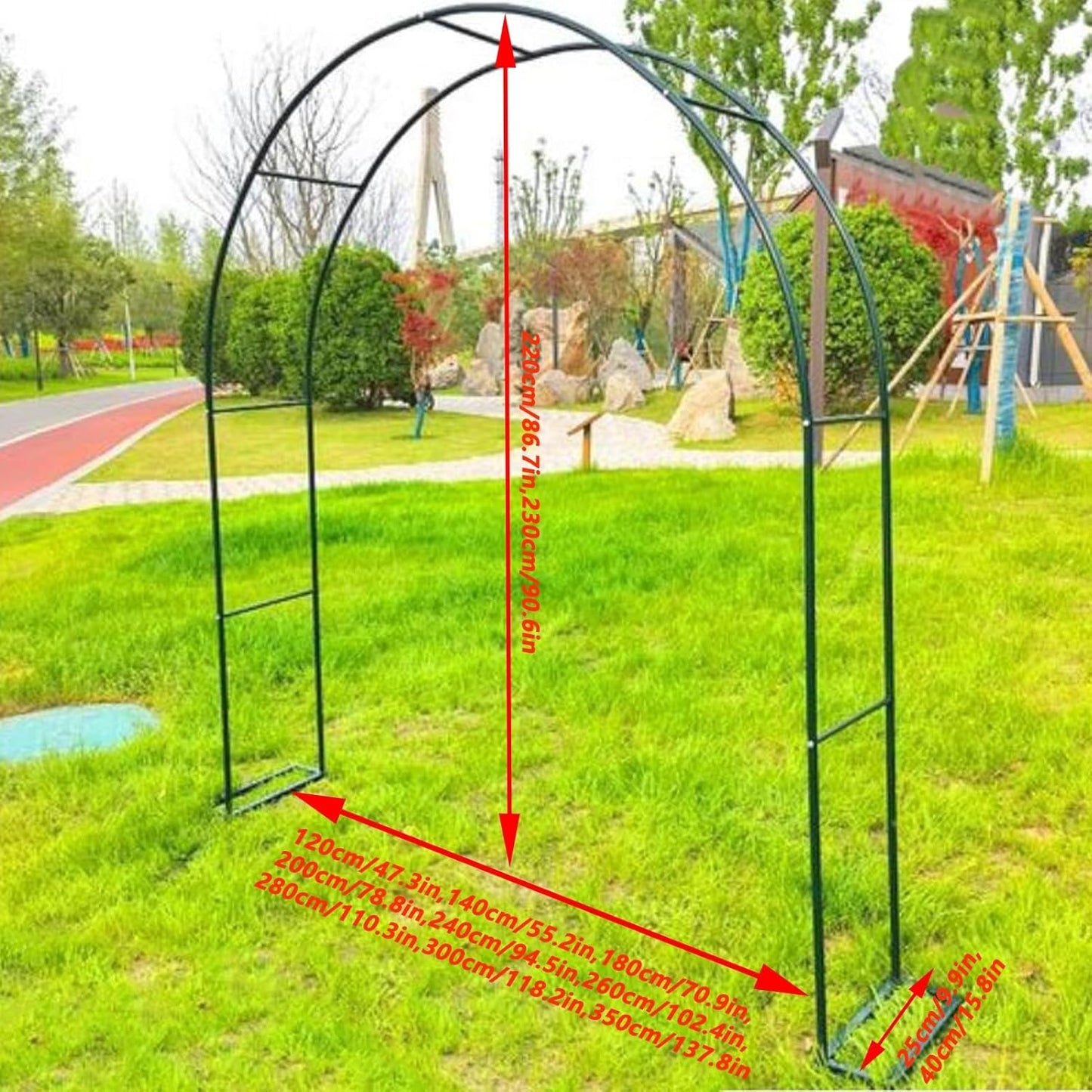 Black Metal Garden Arch, Decorative Rose Arbor for Climbing Plants, Outdoor/Indoor Pergola, Wedding Archway, Durable & Stylish, 280x220x25cm