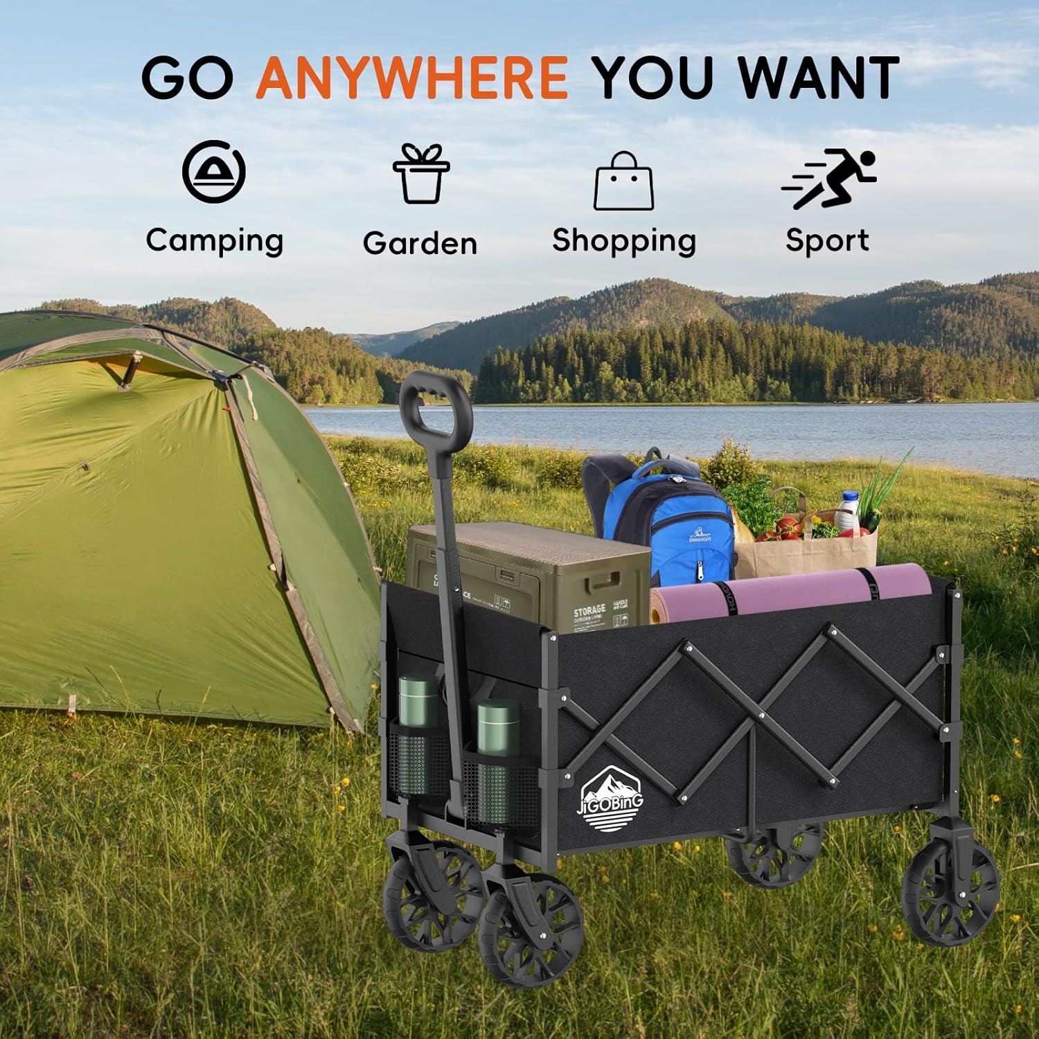 Collapsible Wagon, Portable Folding Wagons Carts with Wheels Foldable,