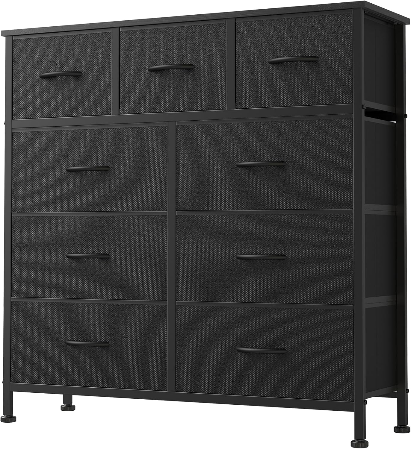DUMOS 9 Drawer Dresser for Bedroom, Fabric Storage Organizer with Sturdy Metal Frame, Wooden Top Chest of Drawers for Closet Entryway Guest Room,Matte Black
