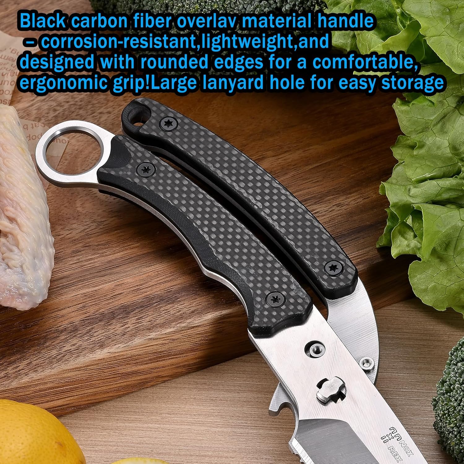 Scissors all purpose, kitchen shears with carbon fiber handle with han
