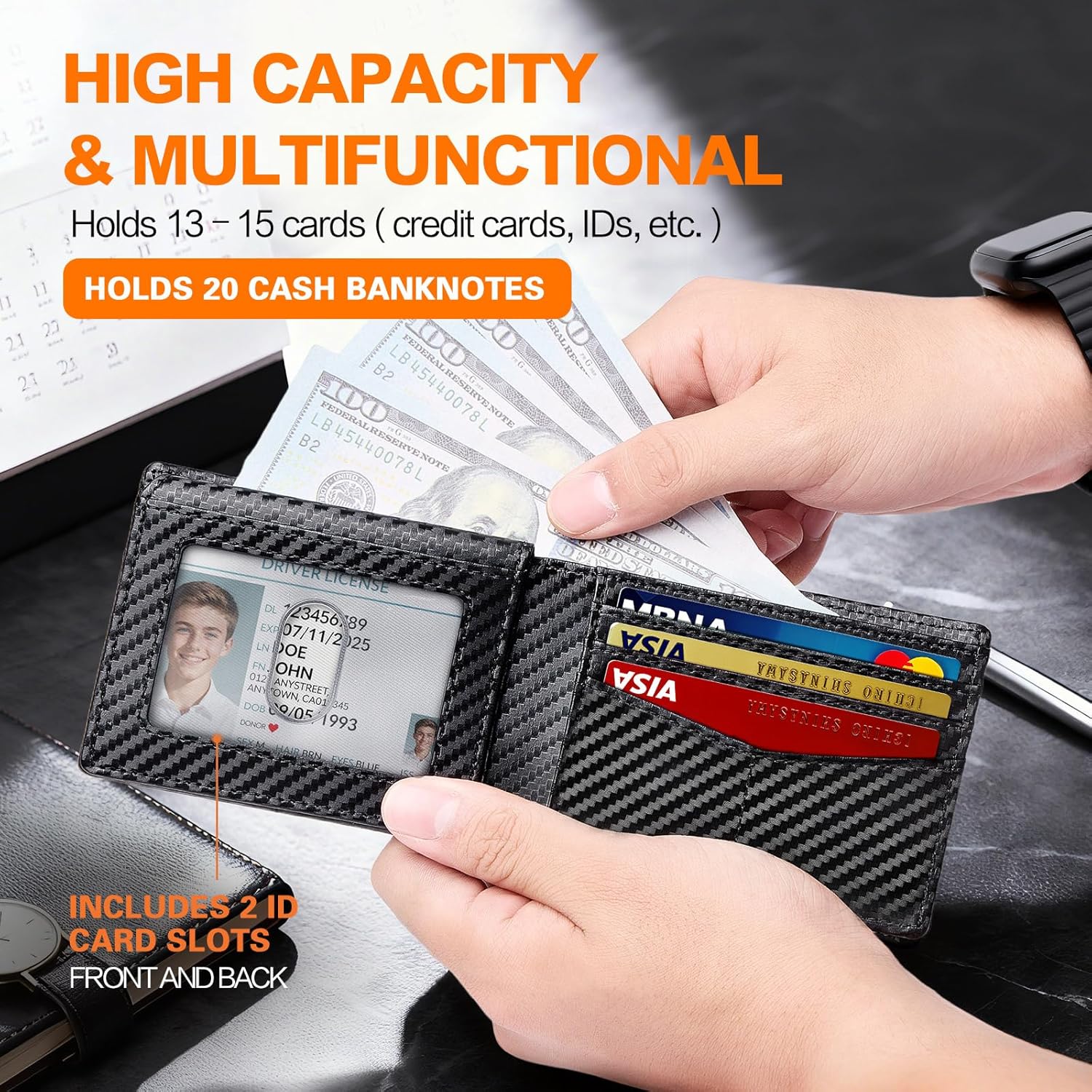 Wallet for Men Slim RFID Blocking Bifold Carbon Fiber,Minimalist Small