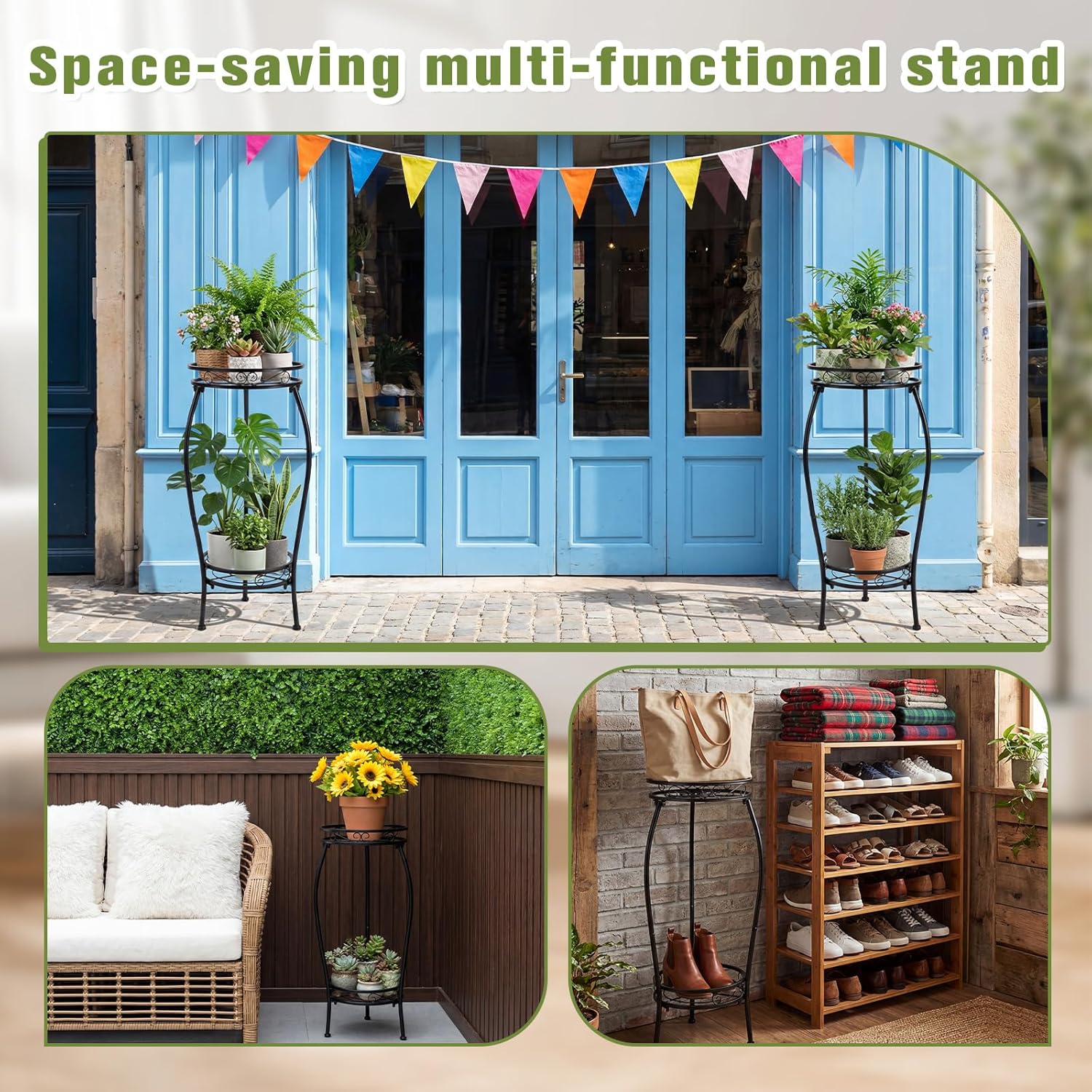 Tandefio 2 Pack Plant Stand Indoor Outdoor 2 Tier 27" Black Metal Pott