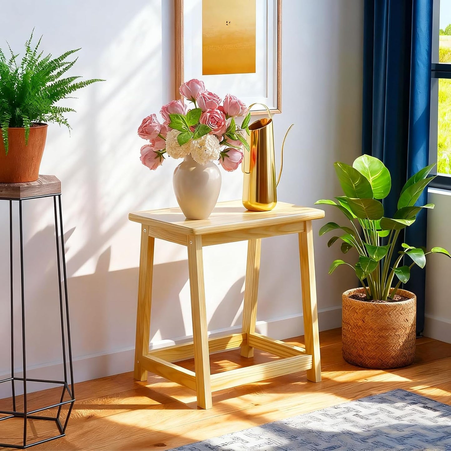 Wooden End Table Side Table Tall Seat Stool Dining Piano Stool wooden Plant Stand indoor bedside table Nightstand Plant Table Flower Pot Stand for Living Room Bathroom Bedroom Kitchen (Natural)