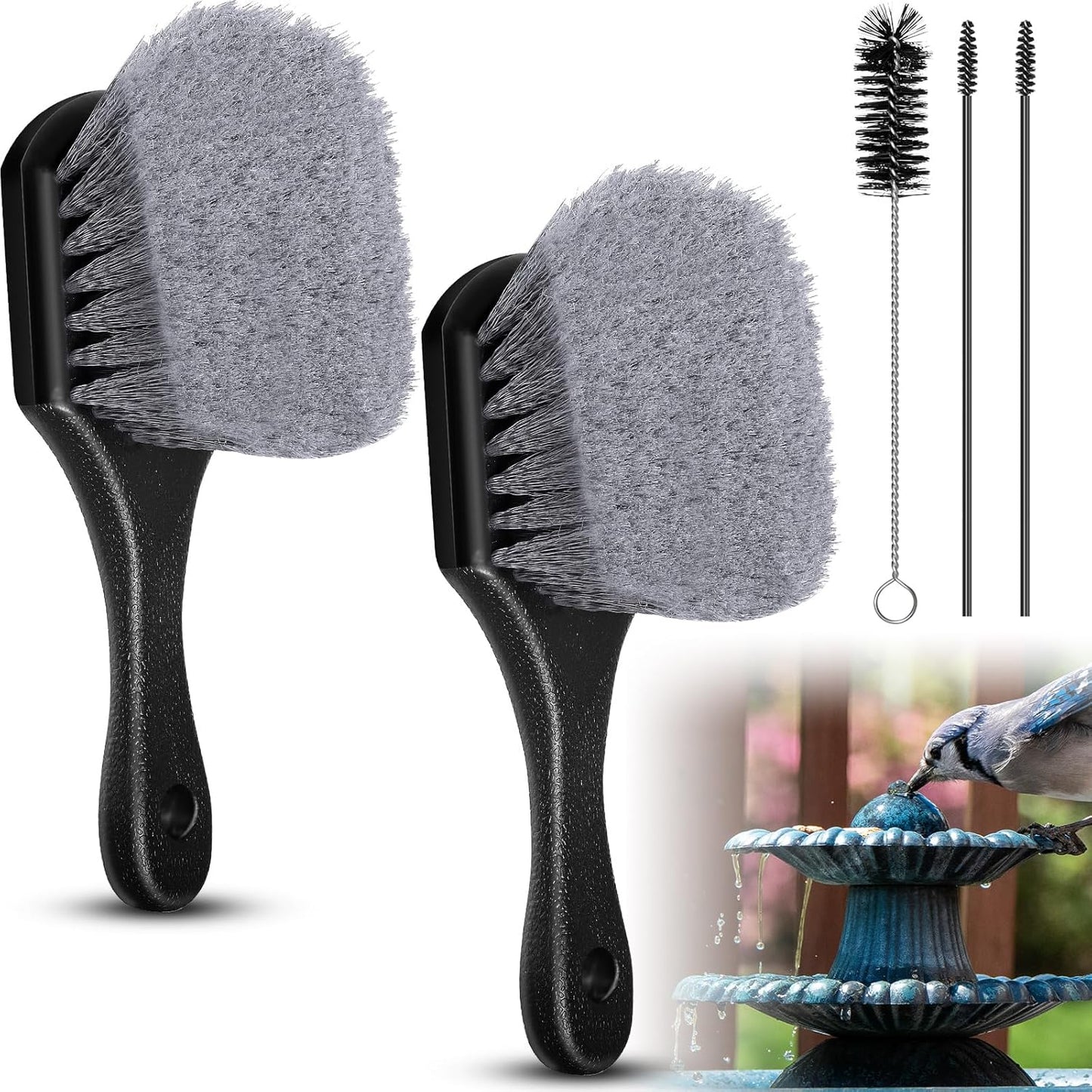 5 Pcs Bird Bath Brush,Bird Bath Cleaning Brush with Ergonomic Handle and PVC Bristles Hummingbird Feeder Cleaning Brush for Bird Feeder Bath Accessories Fountain Outdoor Cleaning