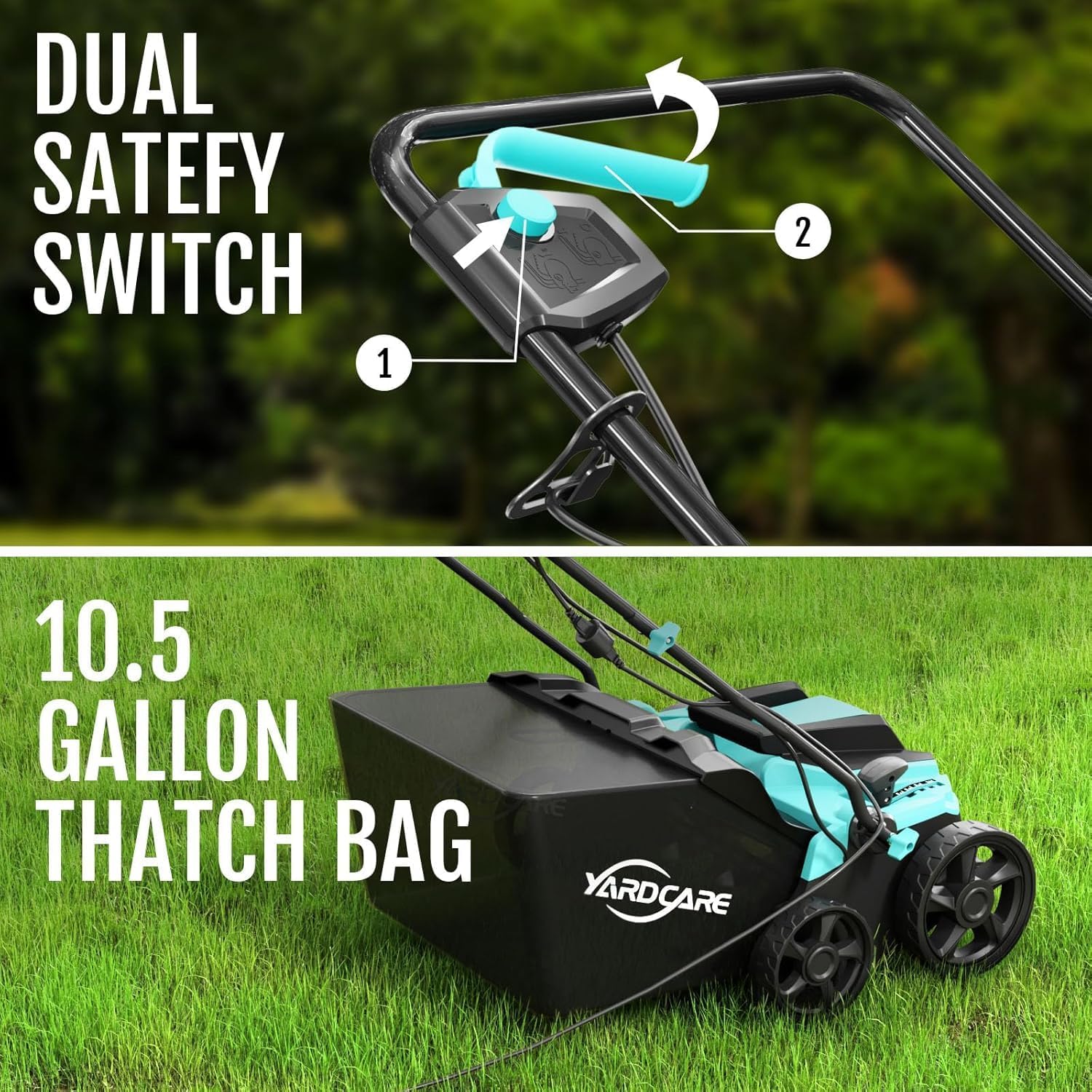 Electric Dethatcher and Scarifier, 2-in-1 Lawn Dethatcher with 10.5 Ga