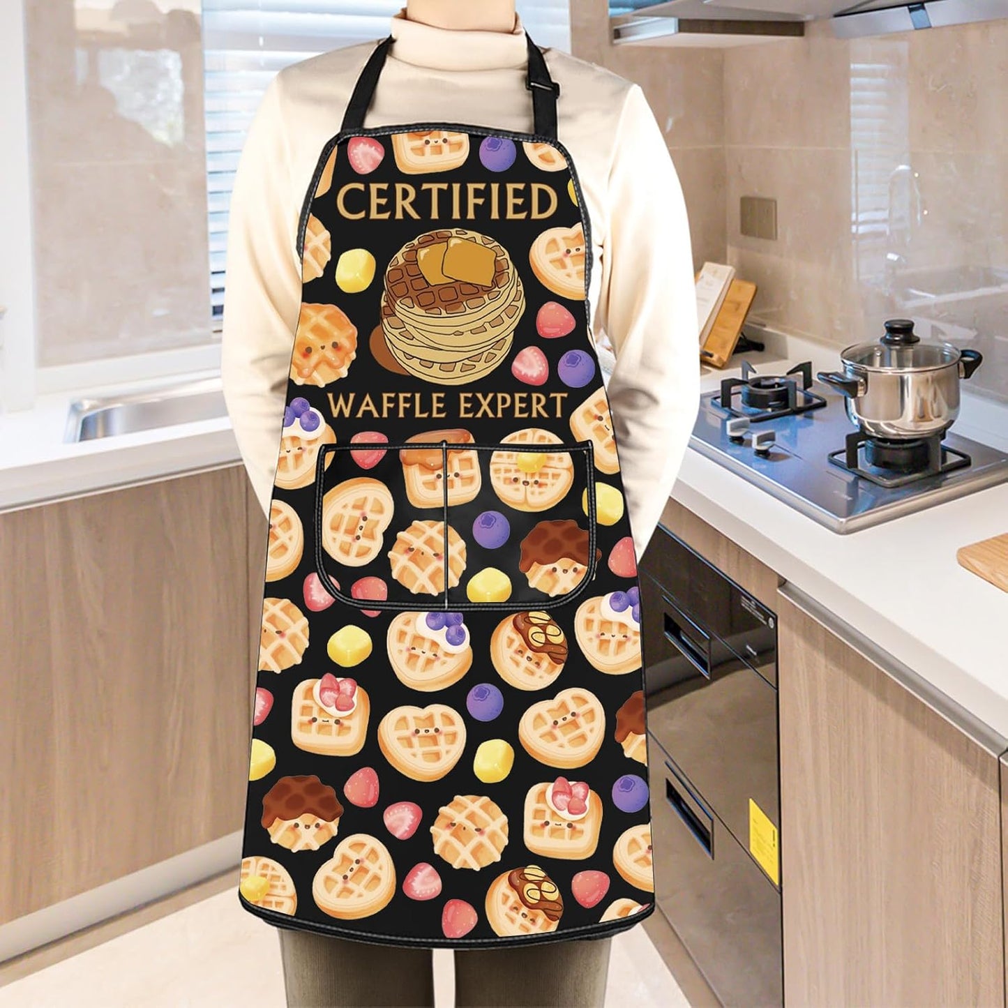 WCGXKO Certified Waffle Expert Kitchen Apron Cooking Waffle Gift Breakfast Foodie Gift for Waffle Lover