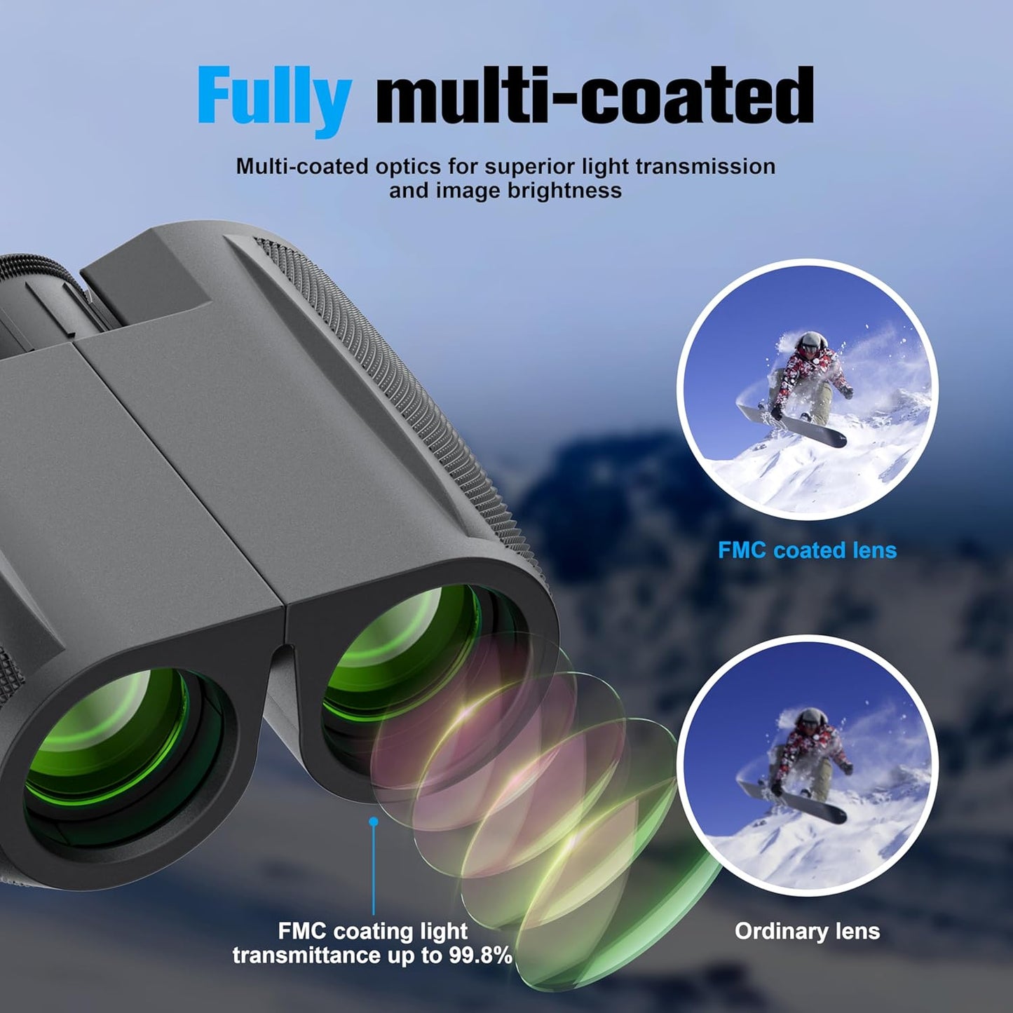 Binoculars 12x25 for Adults and Kids Night Vision Binoculars Compact Binocular Waterproof Binocular Wide Field of View for Bird Watching,Hiking,Hunting,Concert with Binocular Cases