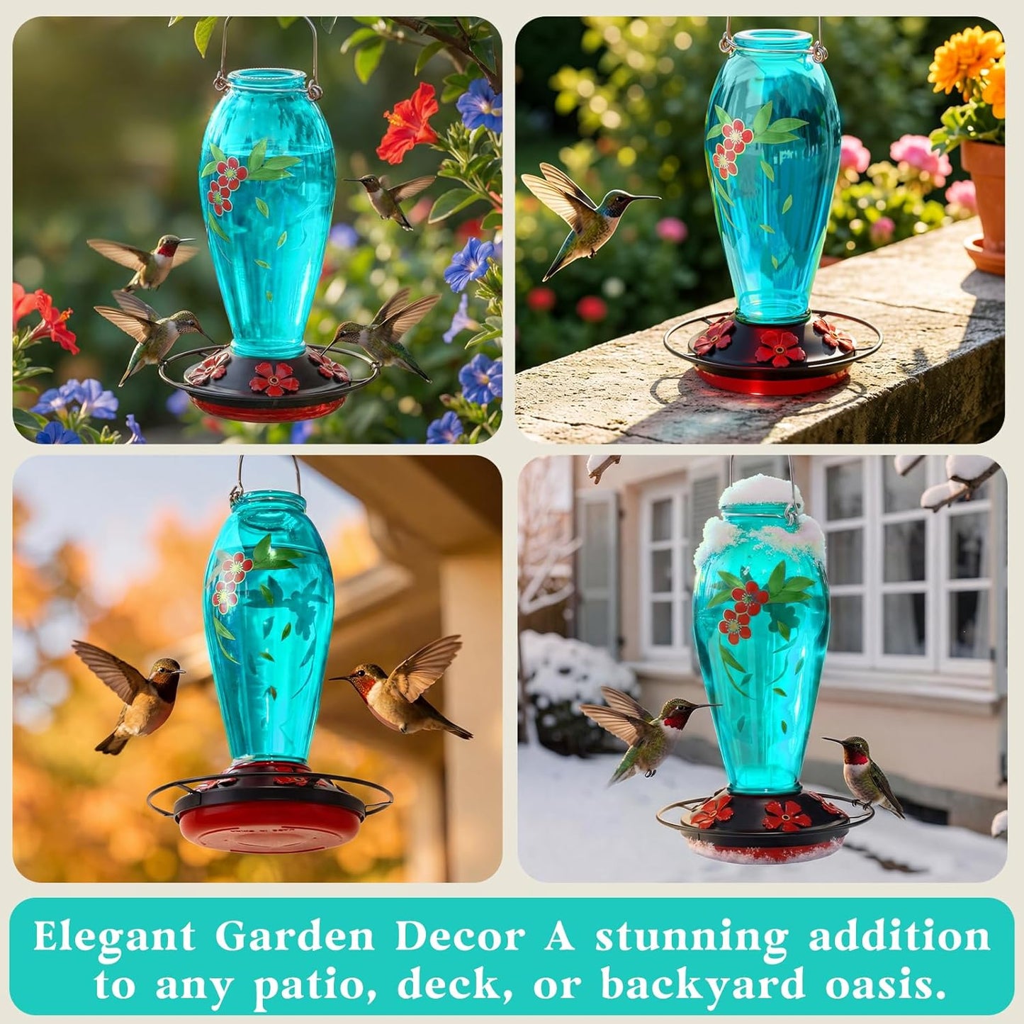 Hummingbird Feeder for Outdoors Hanging, Heavy-Duty Thick Glass Bird F