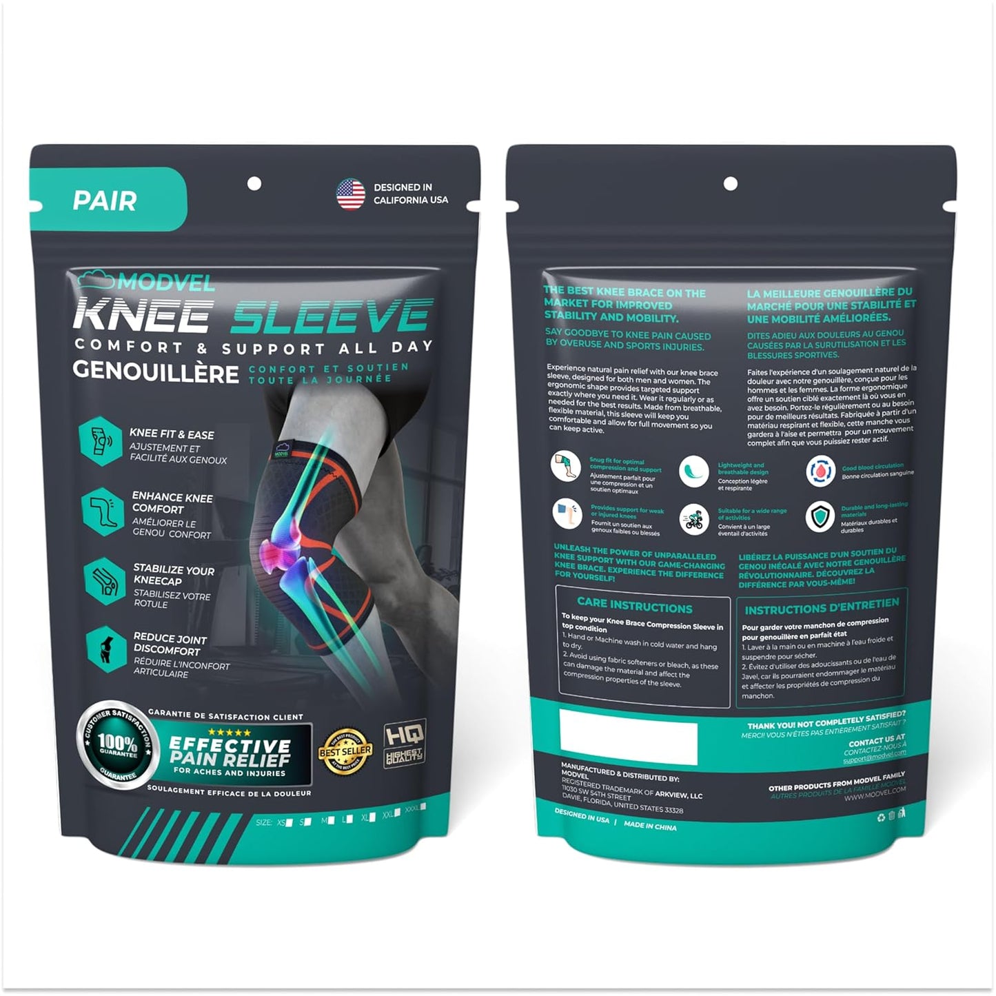 Modvel Compression Knee Brace for Women & Men, 2-Pack Knee Brace for R