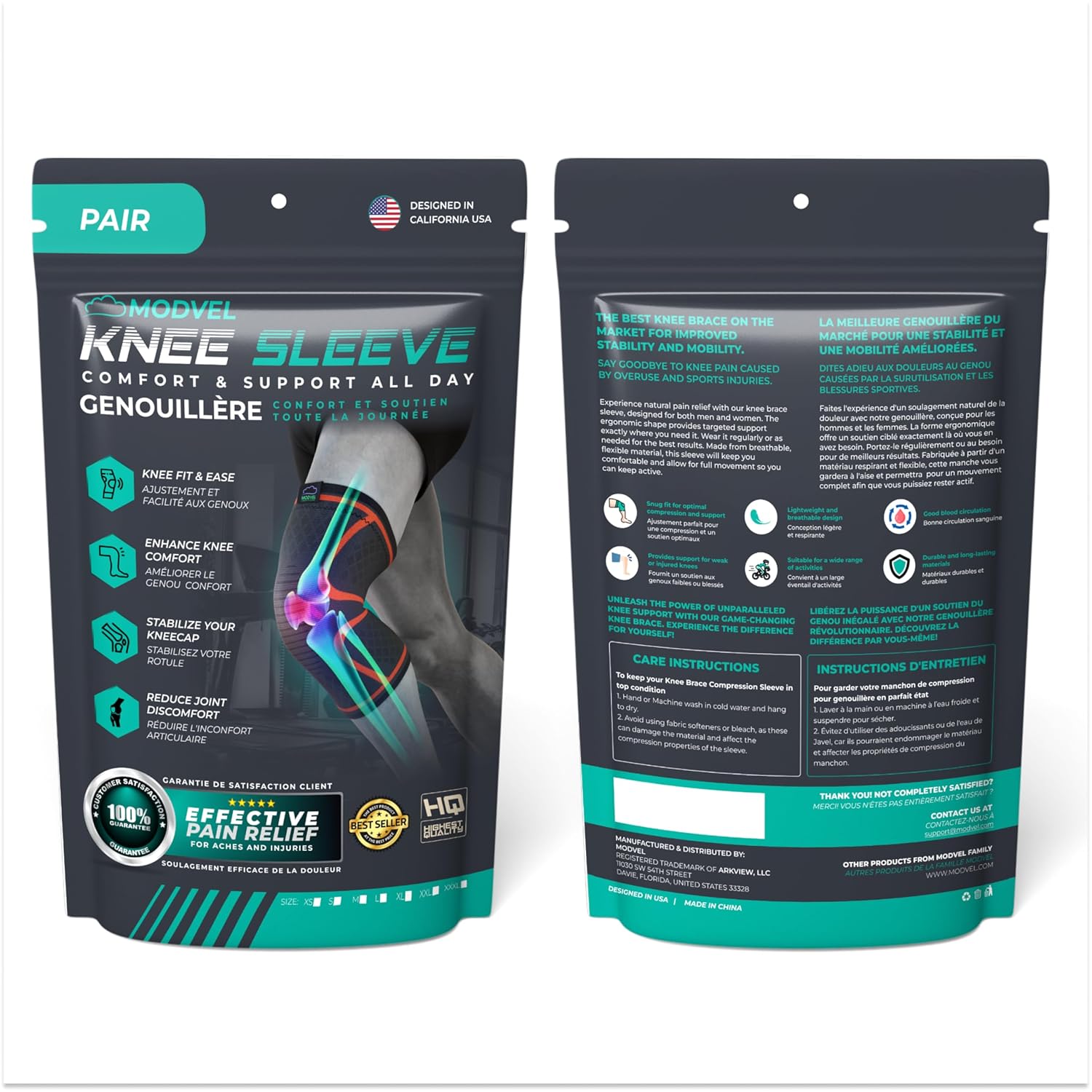 Modvel Compression Knee Brace for Women & Men, 2-Pack Knee Brace for R