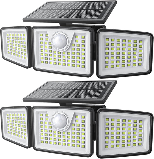 2500LM Solar Lights Outdoor with Motion Sensor,3 Head 270° Wide Angle 