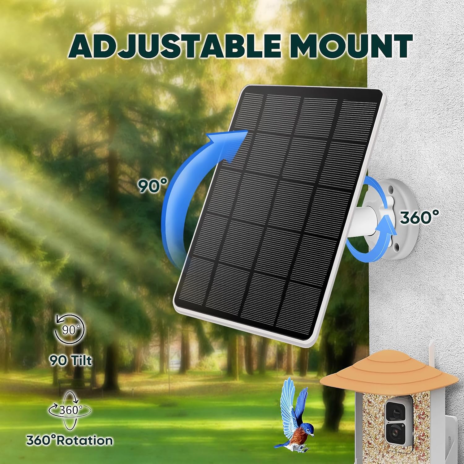 Solar Panel for Bird Feeder, Continuously 3W Power Supply for Your Bir