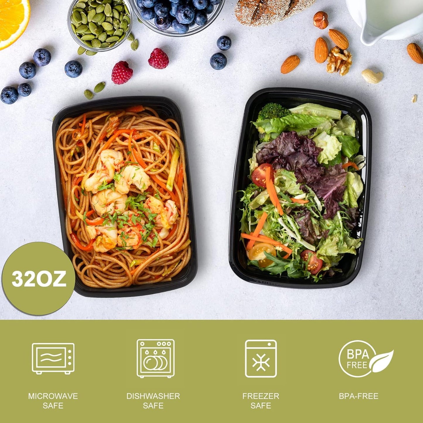 15 Pack- Meal Prep Containers 32oz, Plastic Food Prep Containers Reusa