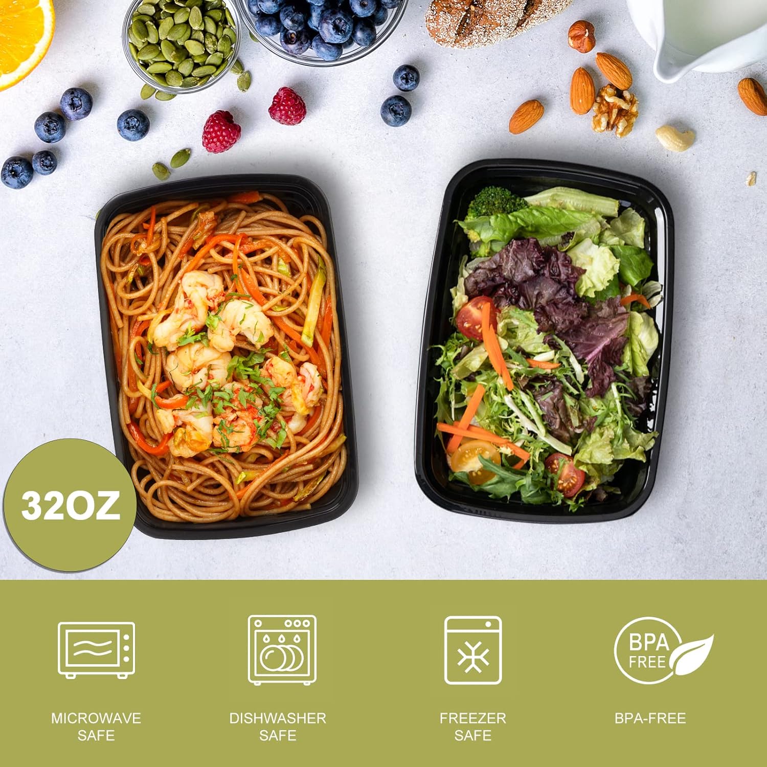 15 Pack- Meal Prep Containers 32oz, Plastic Food Prep Containers Reusa