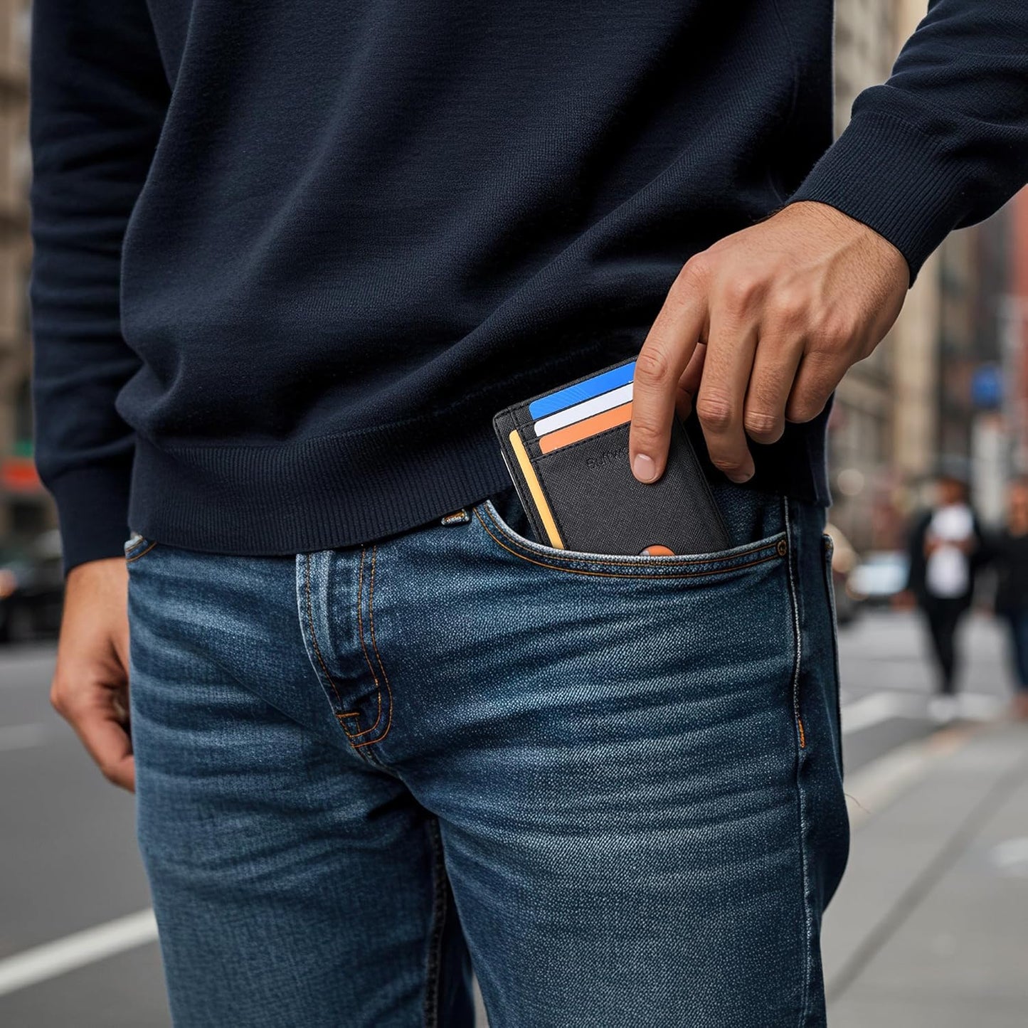 Buffway Slim Minimalist Front Pocket RFID Blocking Leather Wallets for