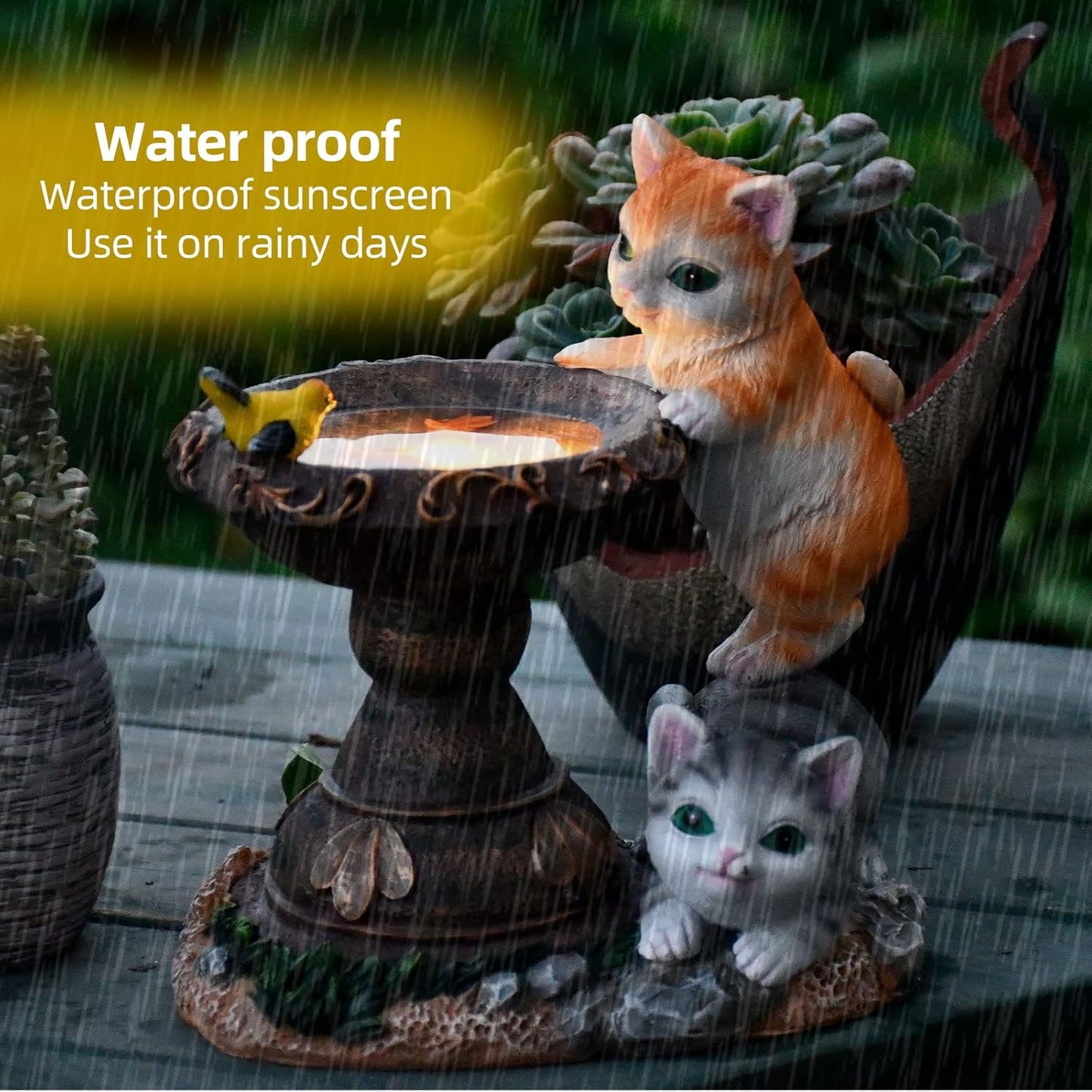 Cat Garden Figurines Outdoor Decor Solar Statue with LED Lights for Pa